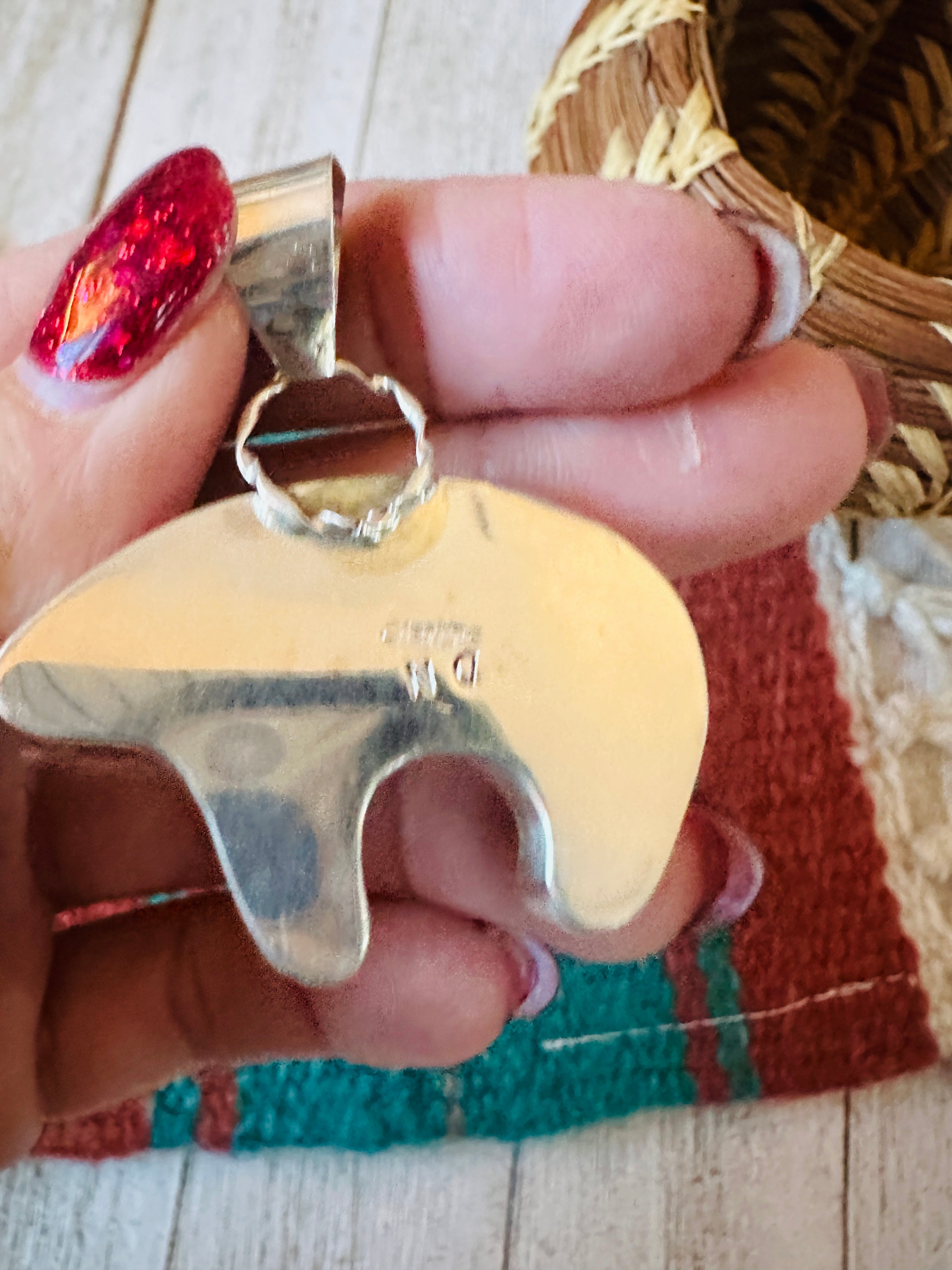 Handcrafted Turquoise & Sterling Silver Inlay Fetish Bear Pendant