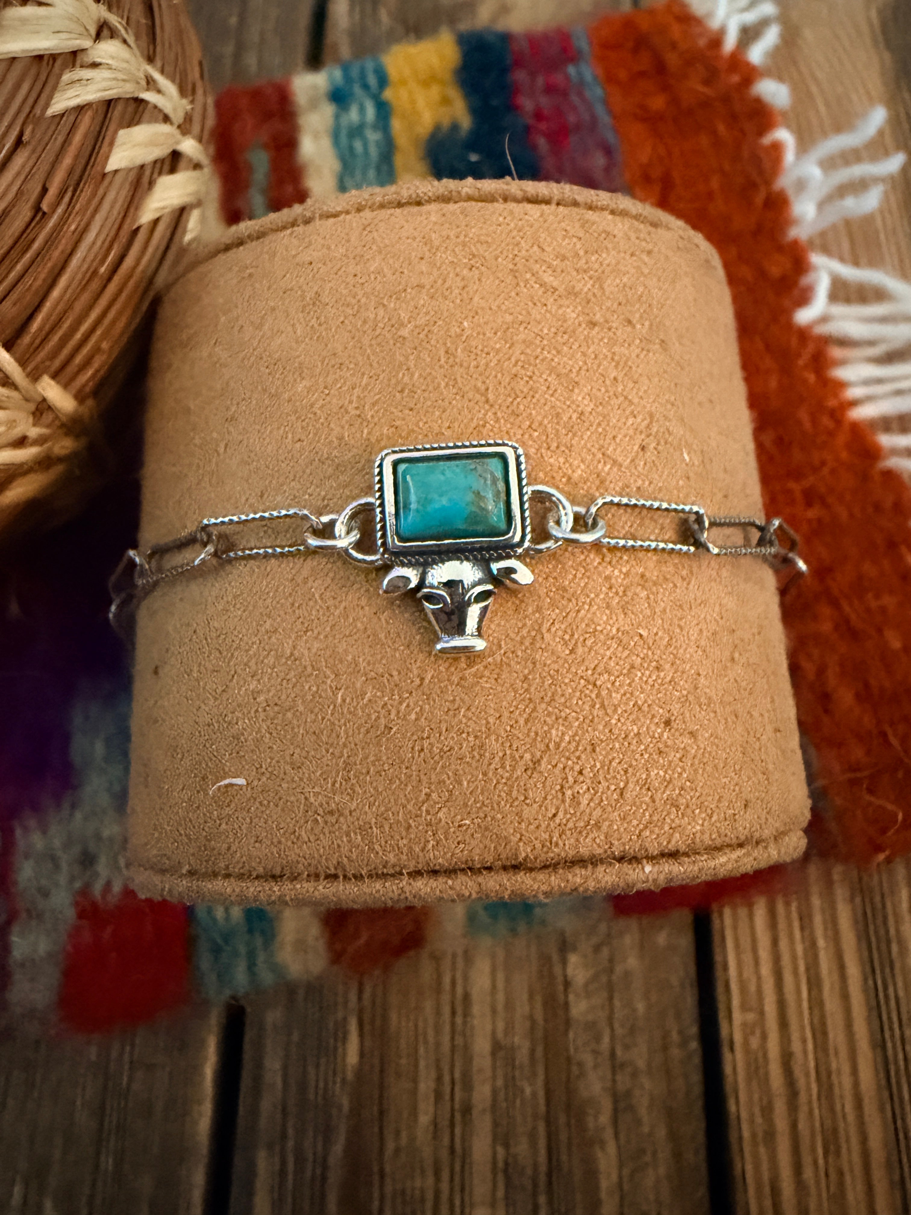 Handmade Kingman Turquoise & Sterling Silver Cow Anklet