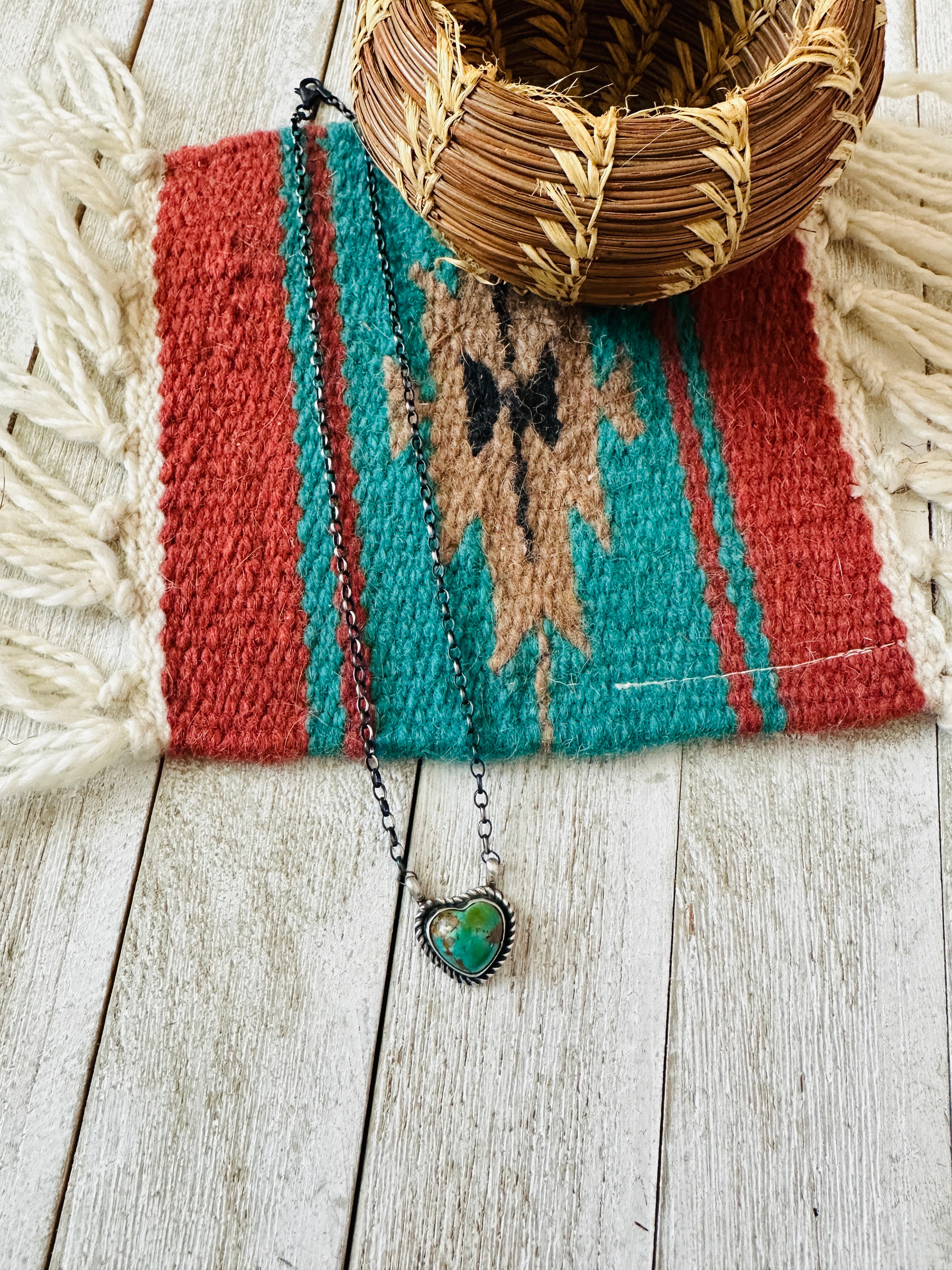 Handcrafted Sterling Silver & Turquoise Heart Necklace by Donovan Skeets