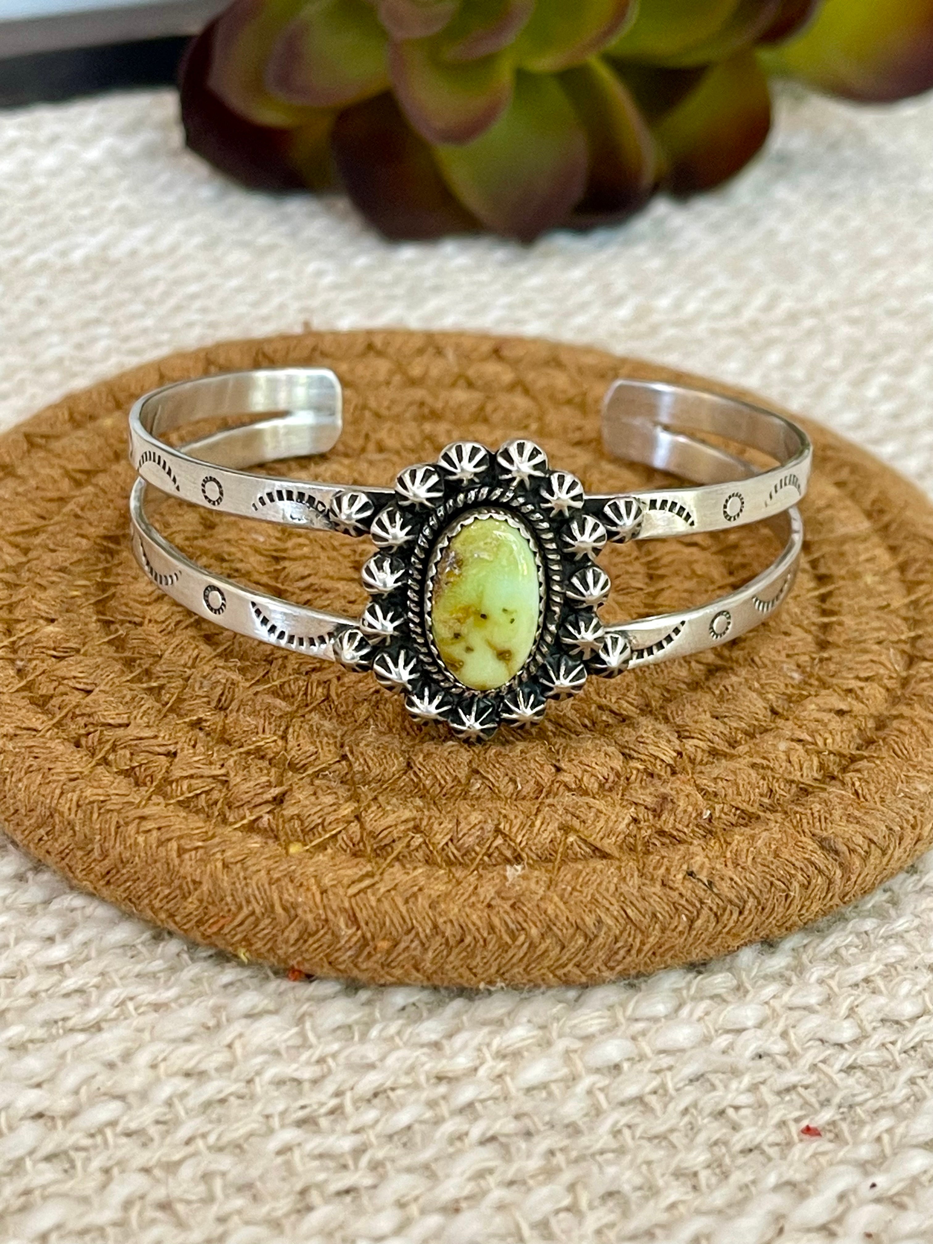 Handmade Sterling Silver Palomino Turquoise Cuff Bracelet with Signed Nizhoni