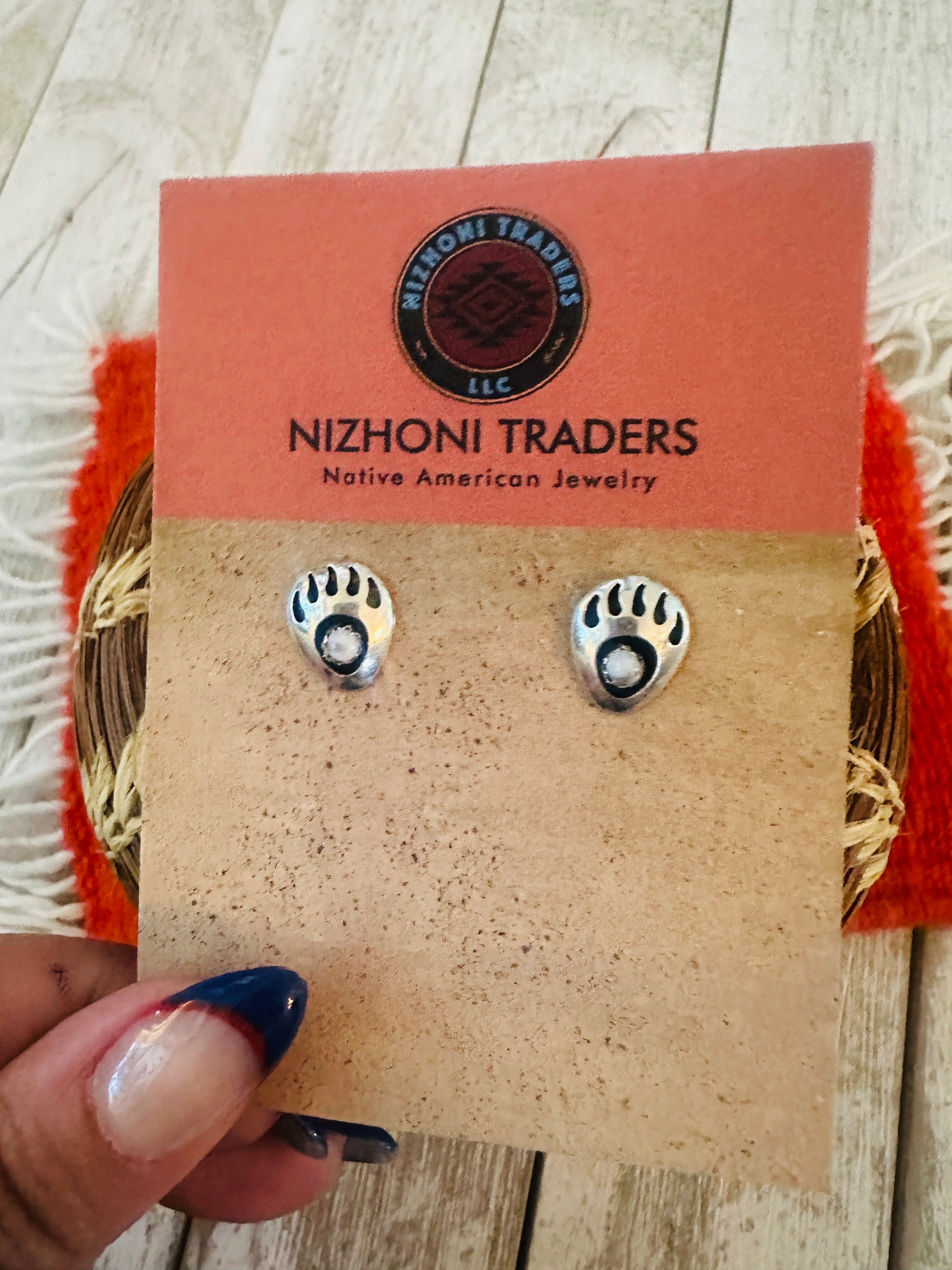 Handcrafted Howlite & Sterling Silver Bear Paw Stud Earrings