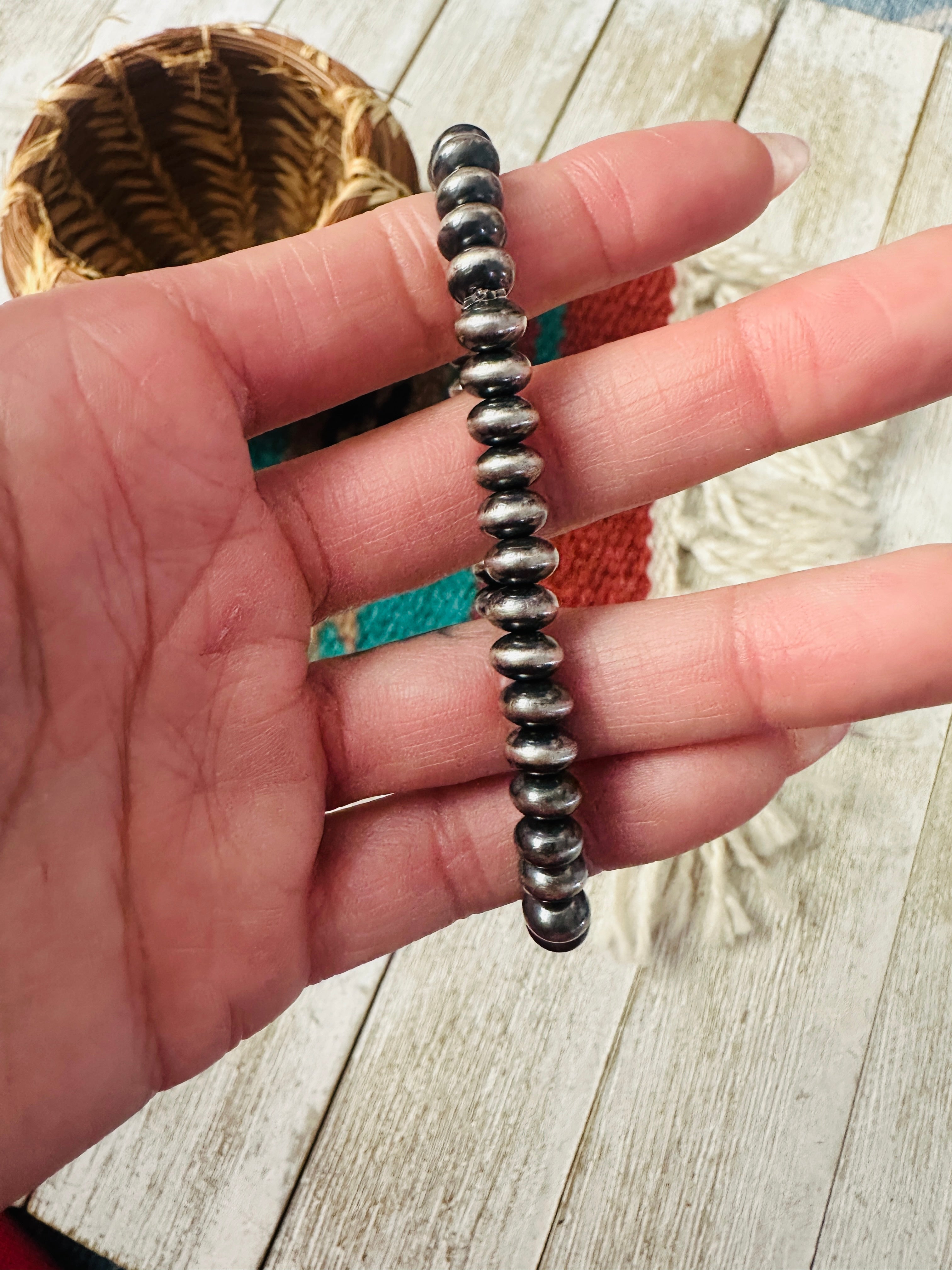 Handcrafted Sterling Silver Stretch 6mm Saucer Bead Bracelet