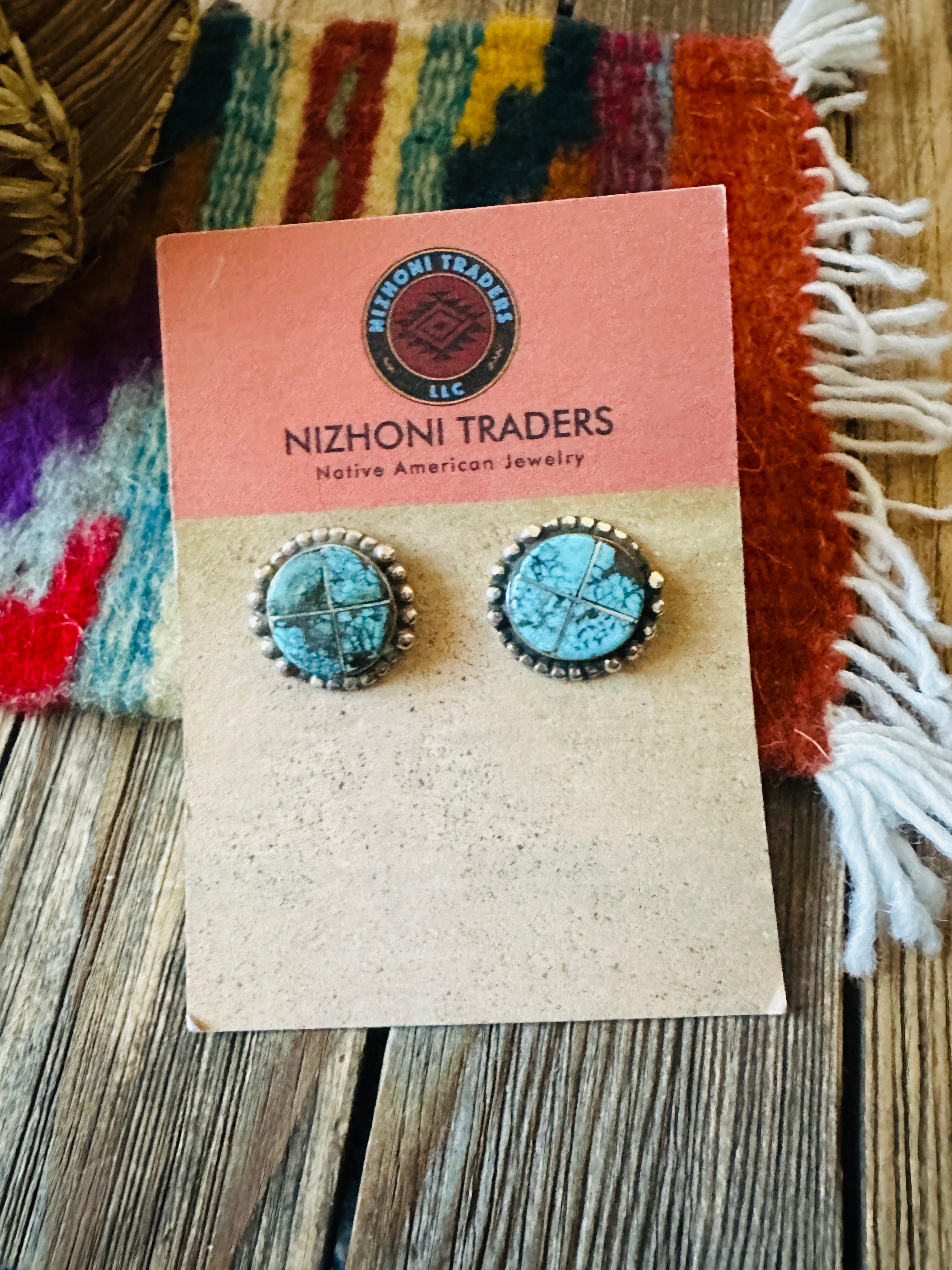 Handcrafted Old Pawn Sterling Silver & Turquoise Inlay Post Earrings