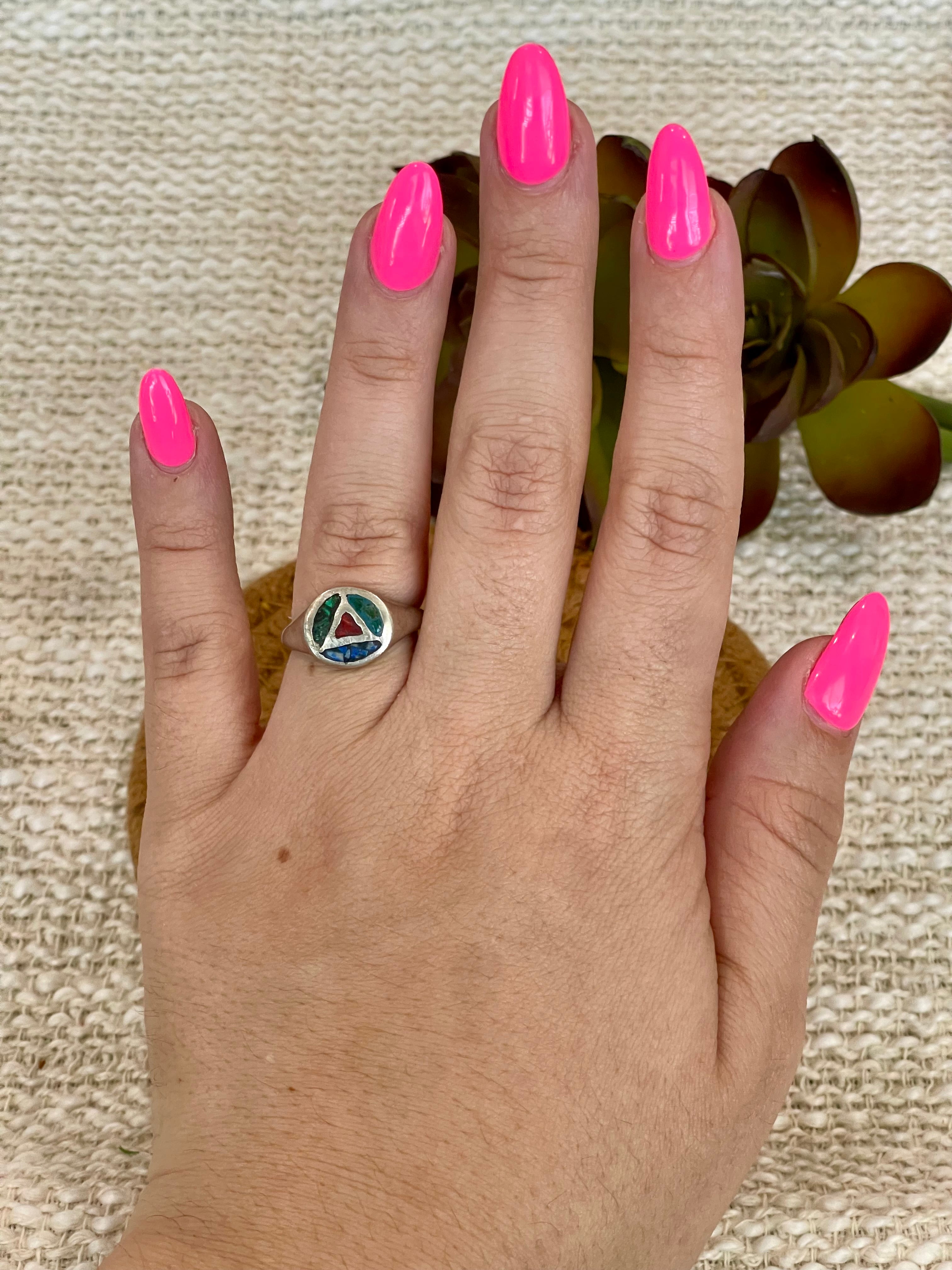 Old Pawn Vintage Sterling Silver & Multi Stone Sz 6 Ring