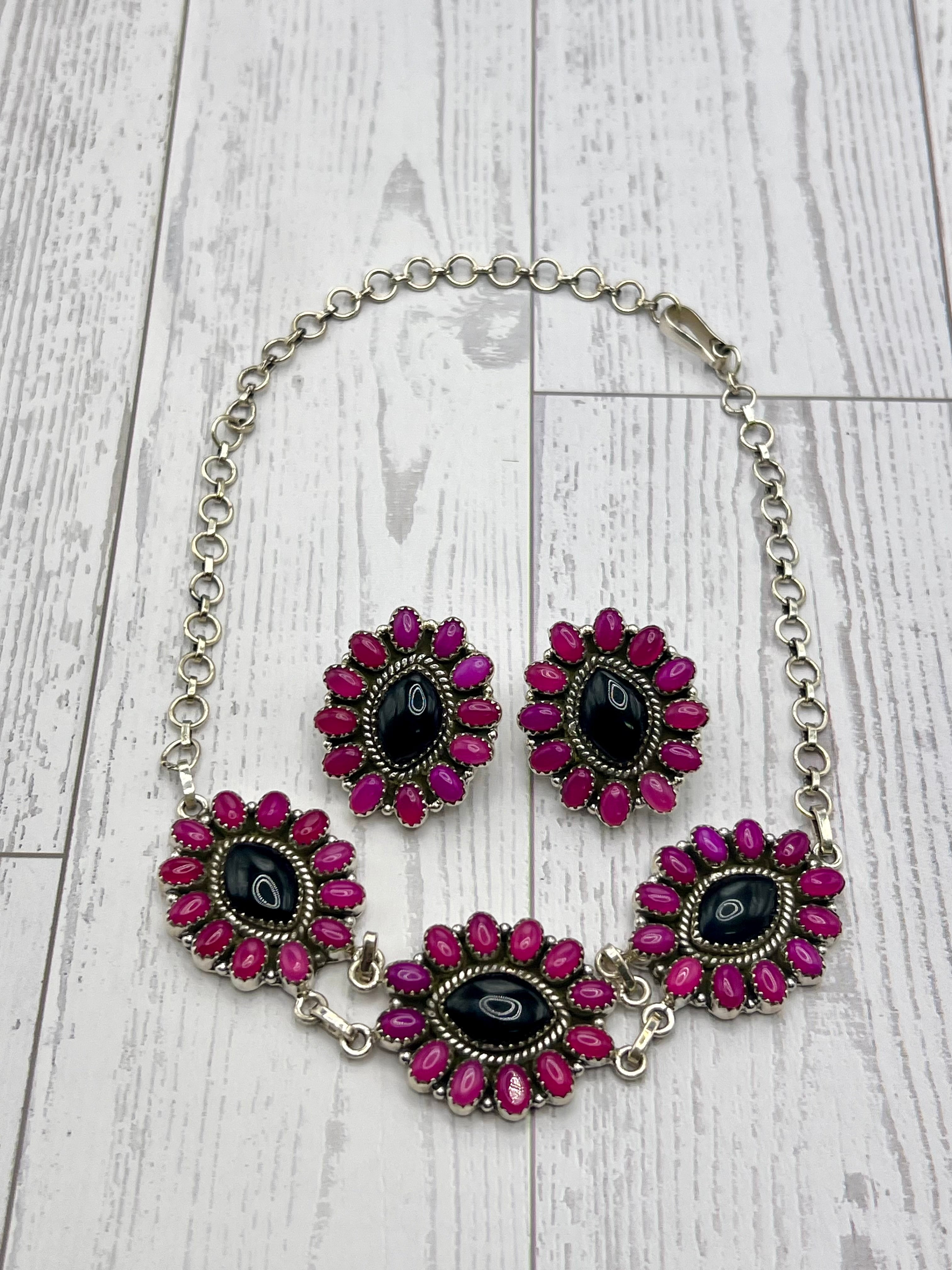 Handmade Pink & Black Onyx Sterling Silver Necklace