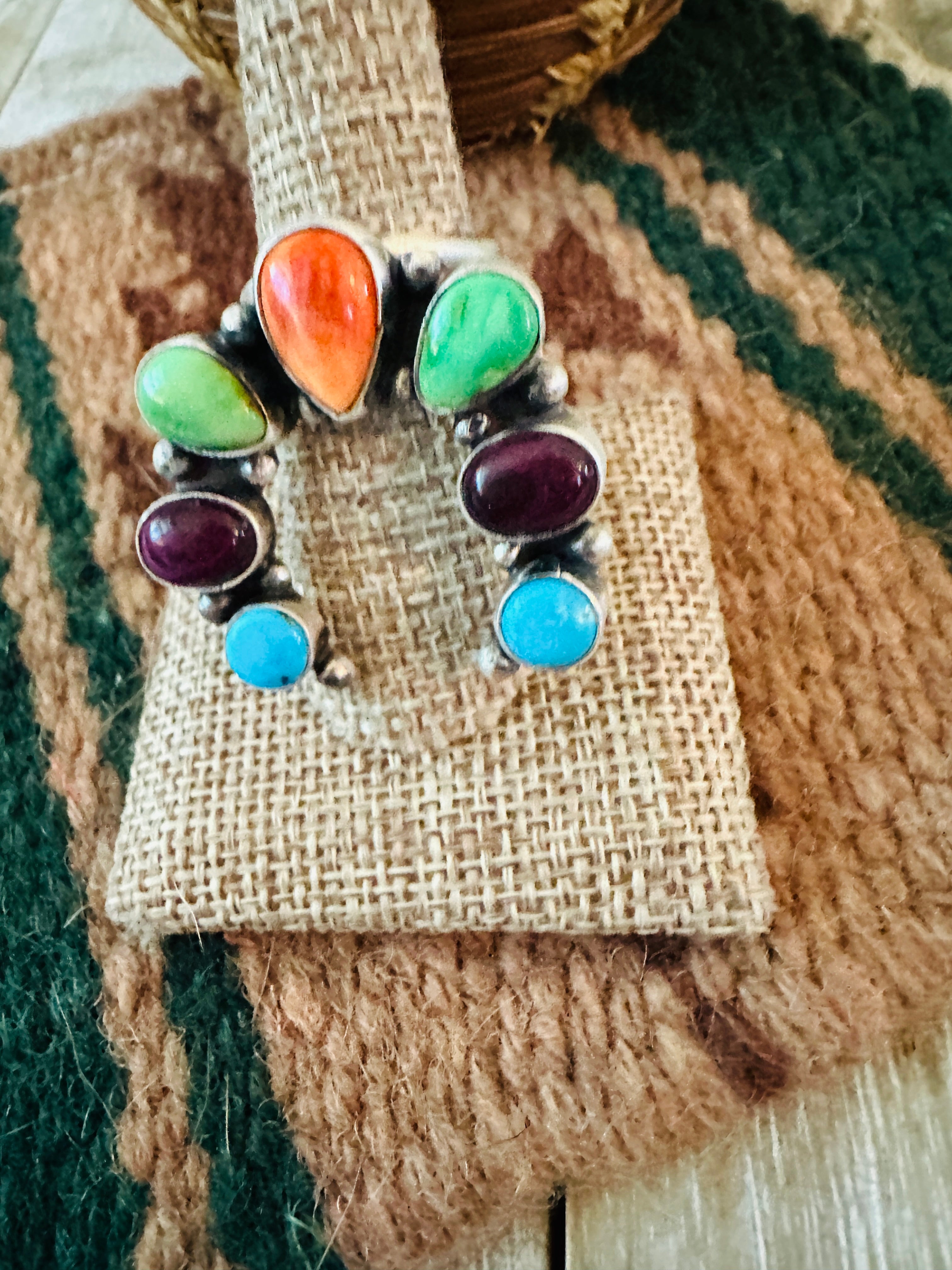 Handcrafted Sterling Silver & Multi Stone Naja Ring Size 8