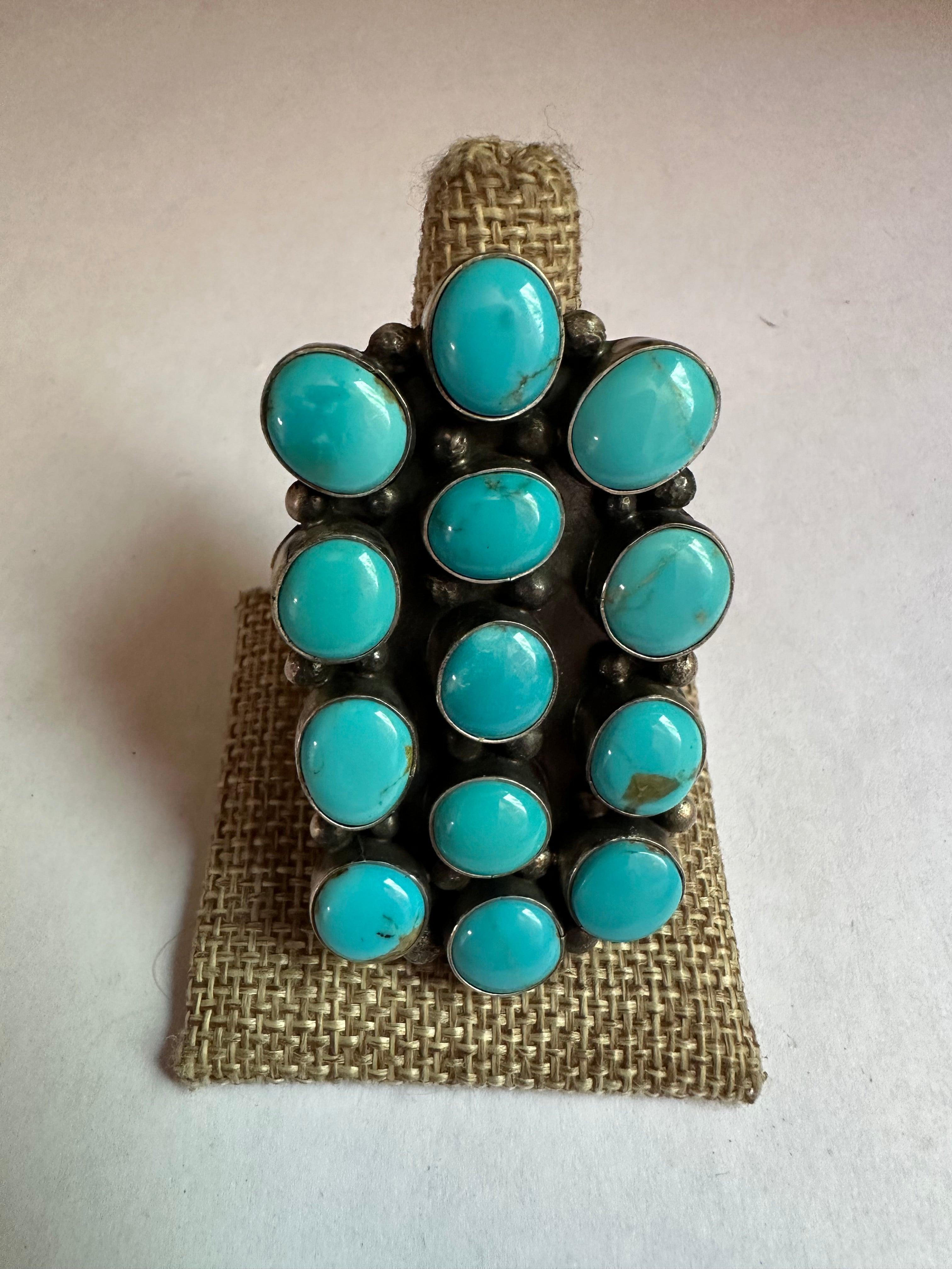 Handcrafted Turquoise & Sterling Silver Ring Signed Sheila