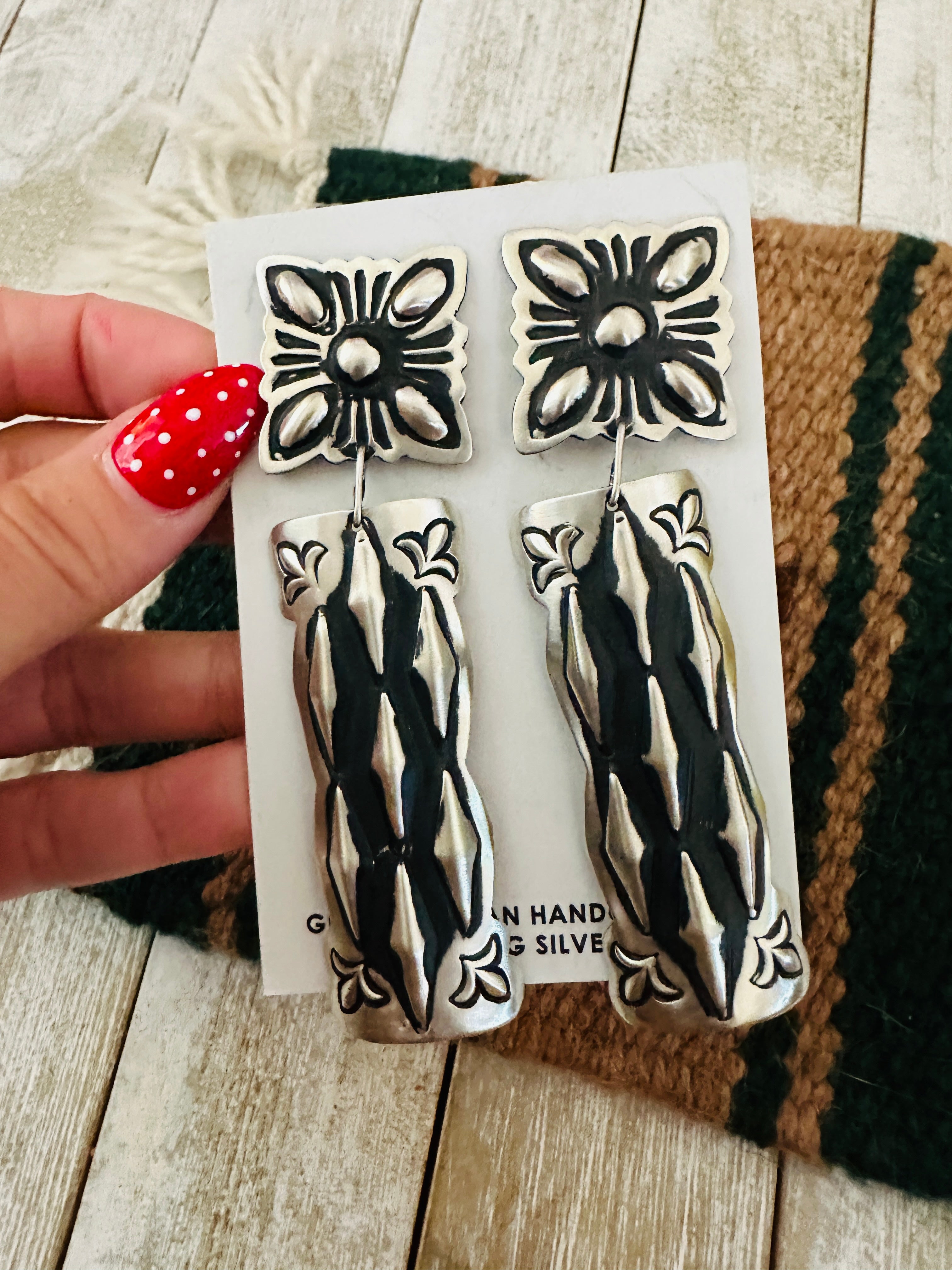 Handcrafted Sterling Silver Concho Dangle Earrings by Leander Tahe