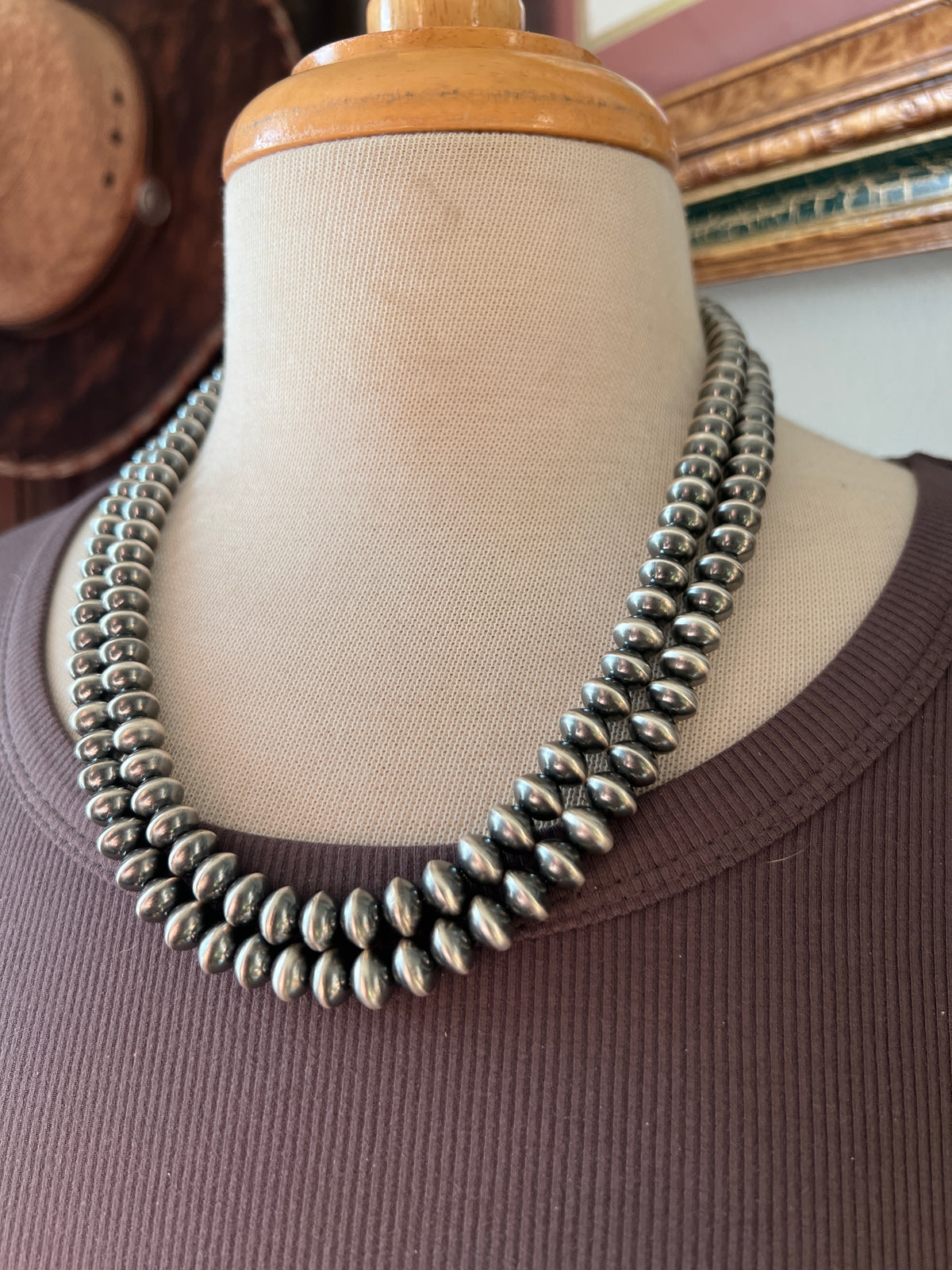 Vinita Cowboy Handmade 9mm Sterling Silver Saucer Pearl Beaded Necklaces