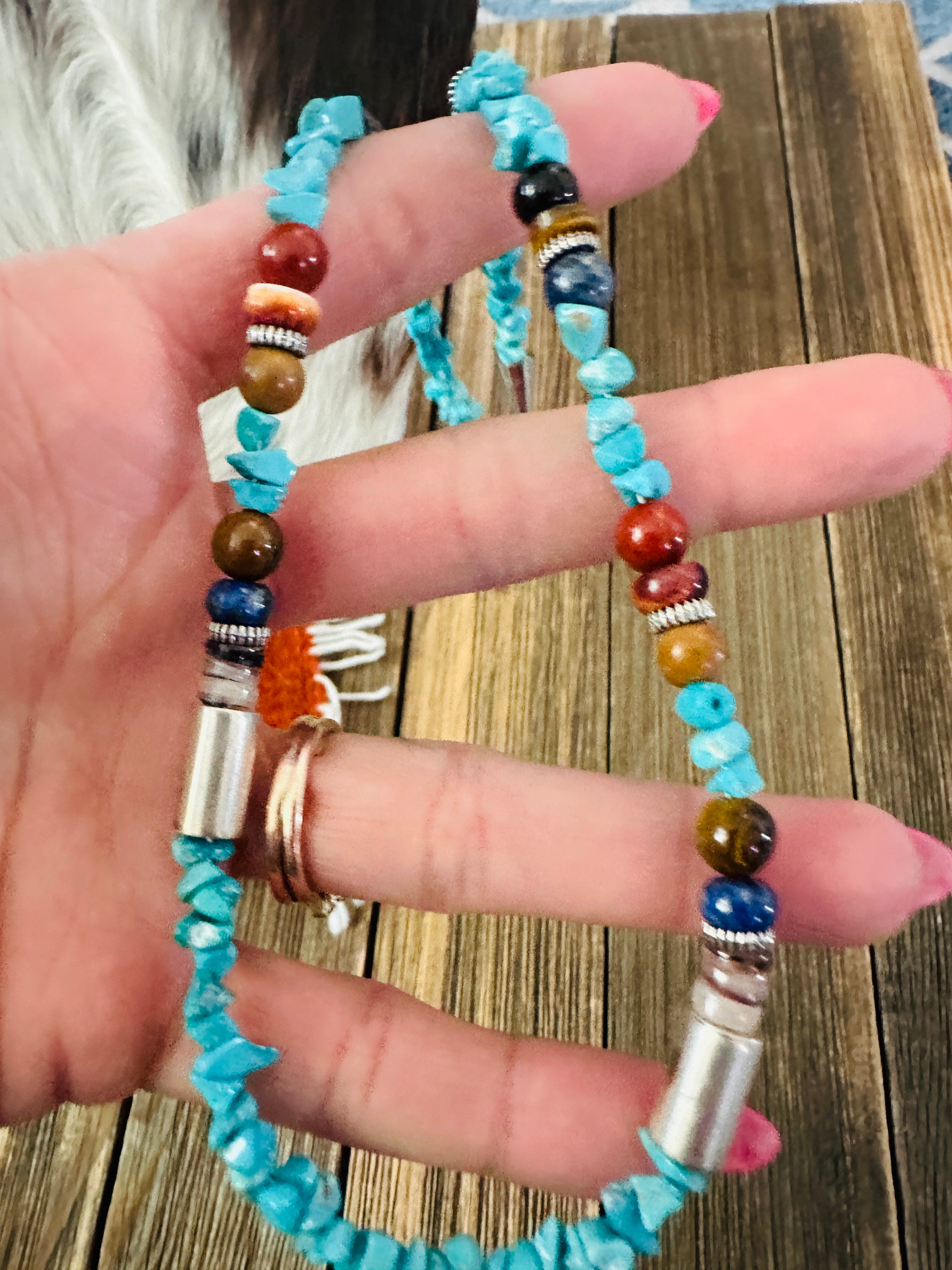 Handcrafted Multi Stone & Sterling Silver Beaded 18” Necklace by T & R Singer