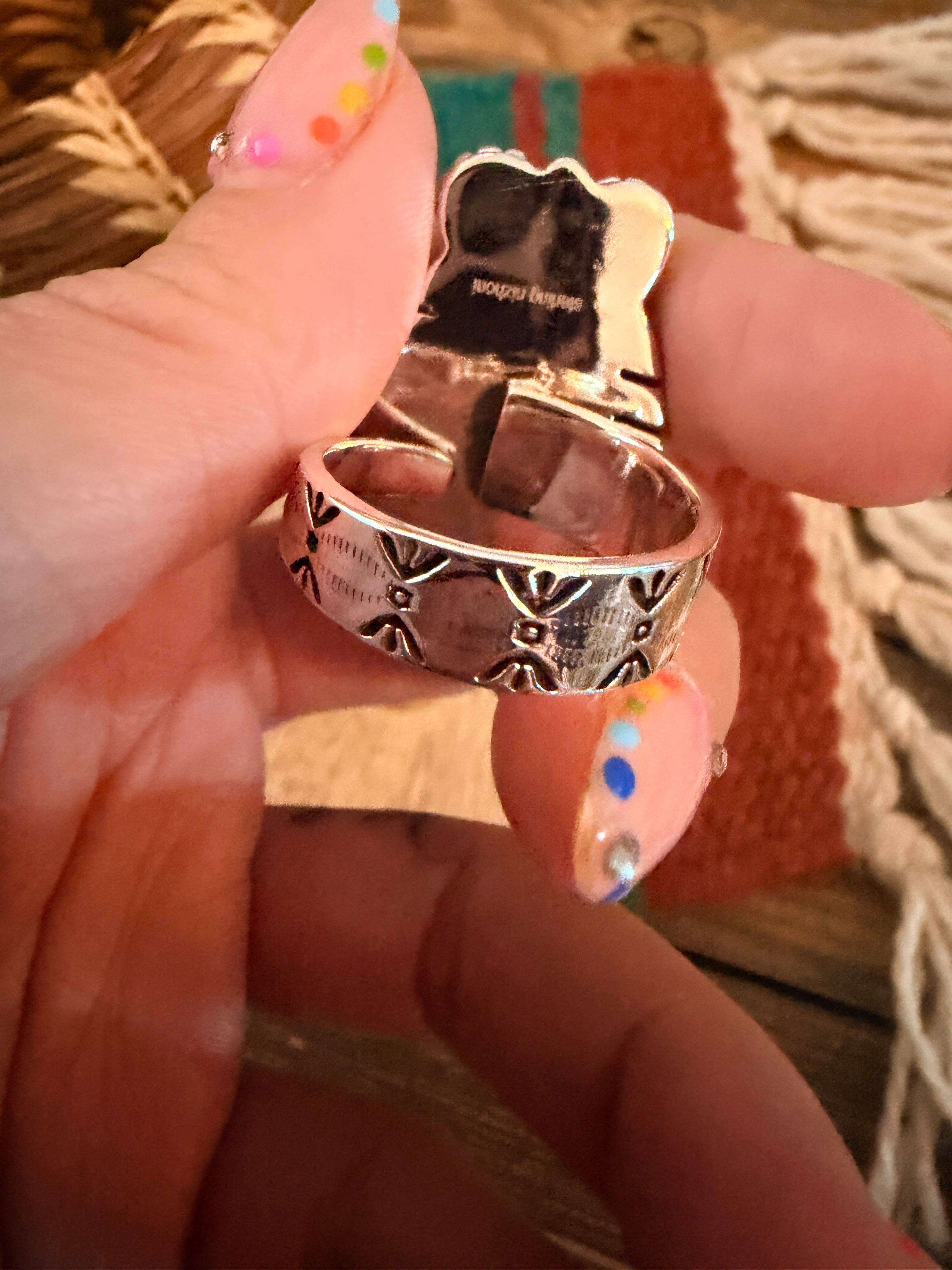 Handmade Sterling Silver Number 8 Turquoise Adjustable Ring Signed Nizhoni