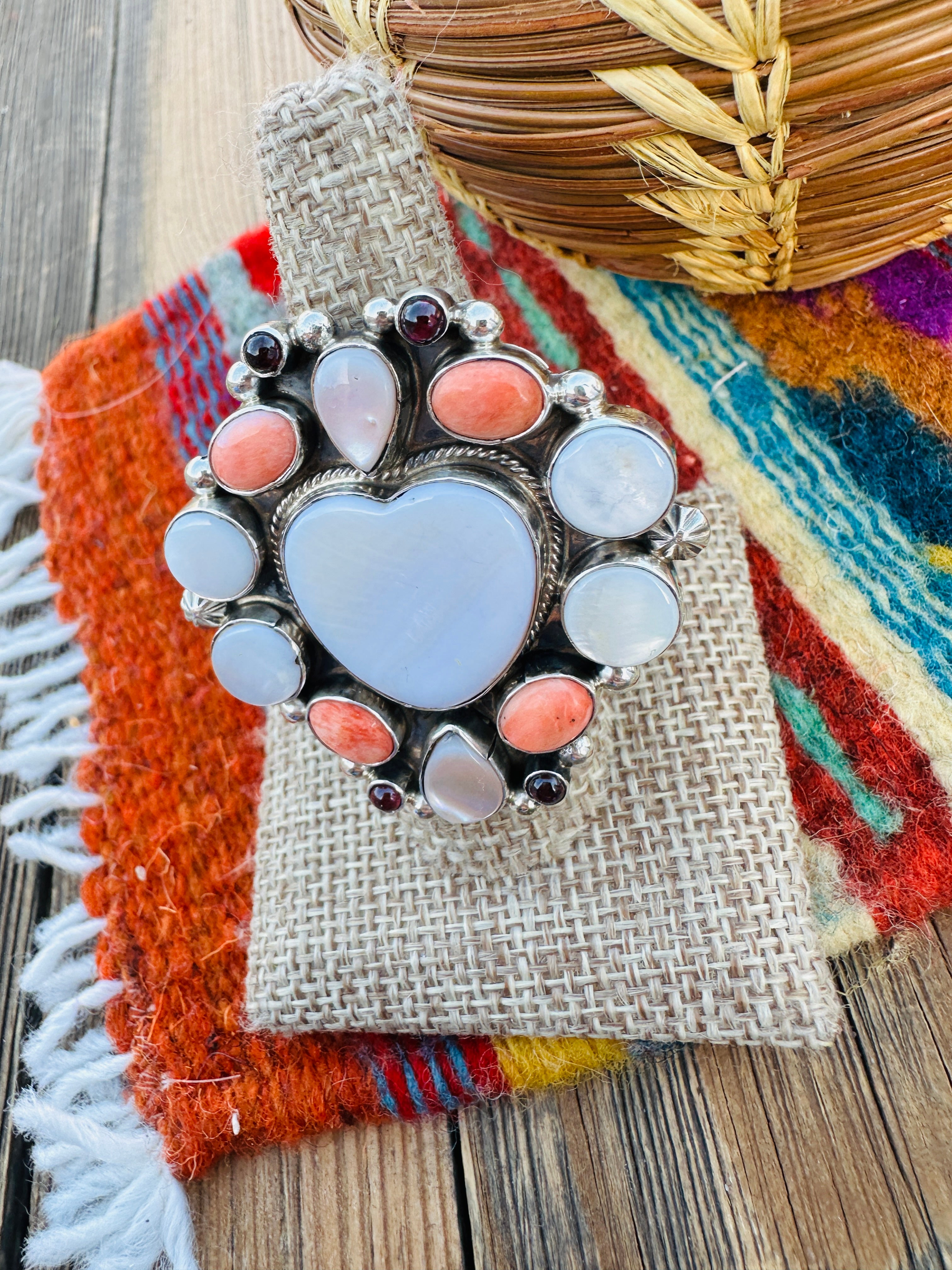 Handcrafted Multi Stone & Sterling Silver Adjustable Heart Ring by Jacqueline Silver