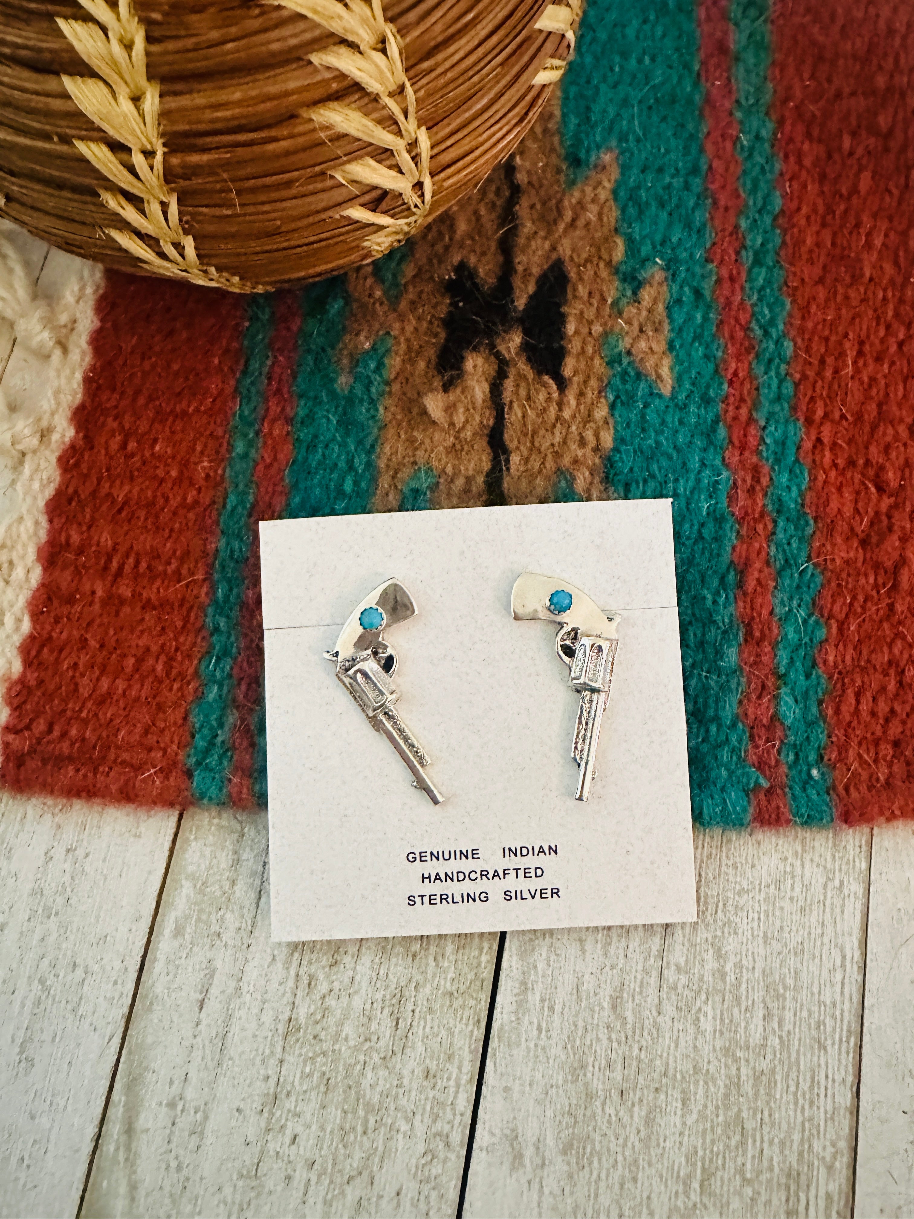 Handcrafted Turquoise And Sterling Silver Pistol Post Earrings