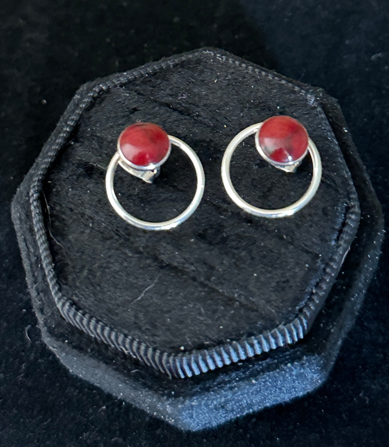 Red Jasper in Circle Frame Sterling Silver Earrings