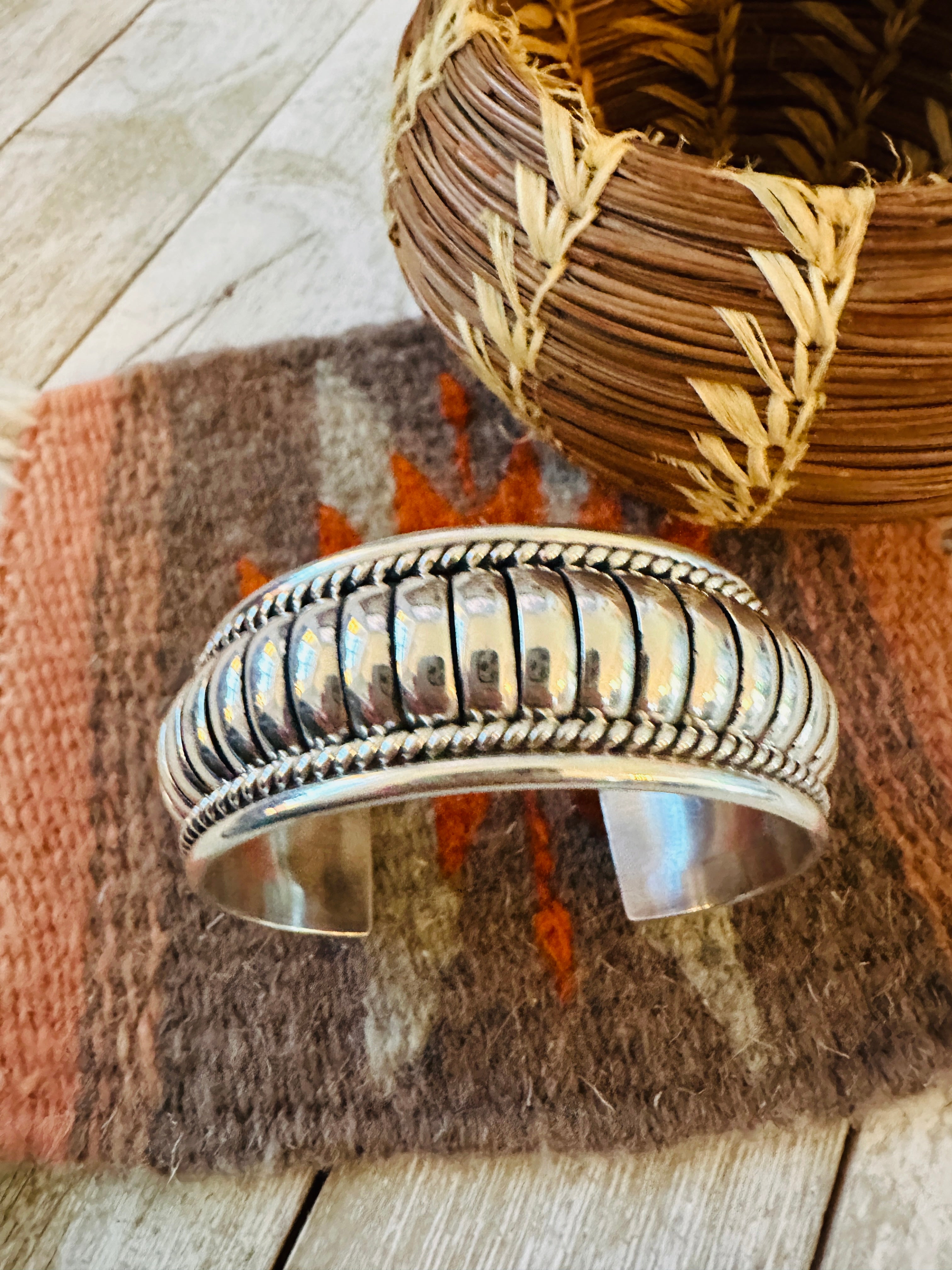 Handcrafted Rolled Sterling Silver Cuff Bracelet by Tom Charley
