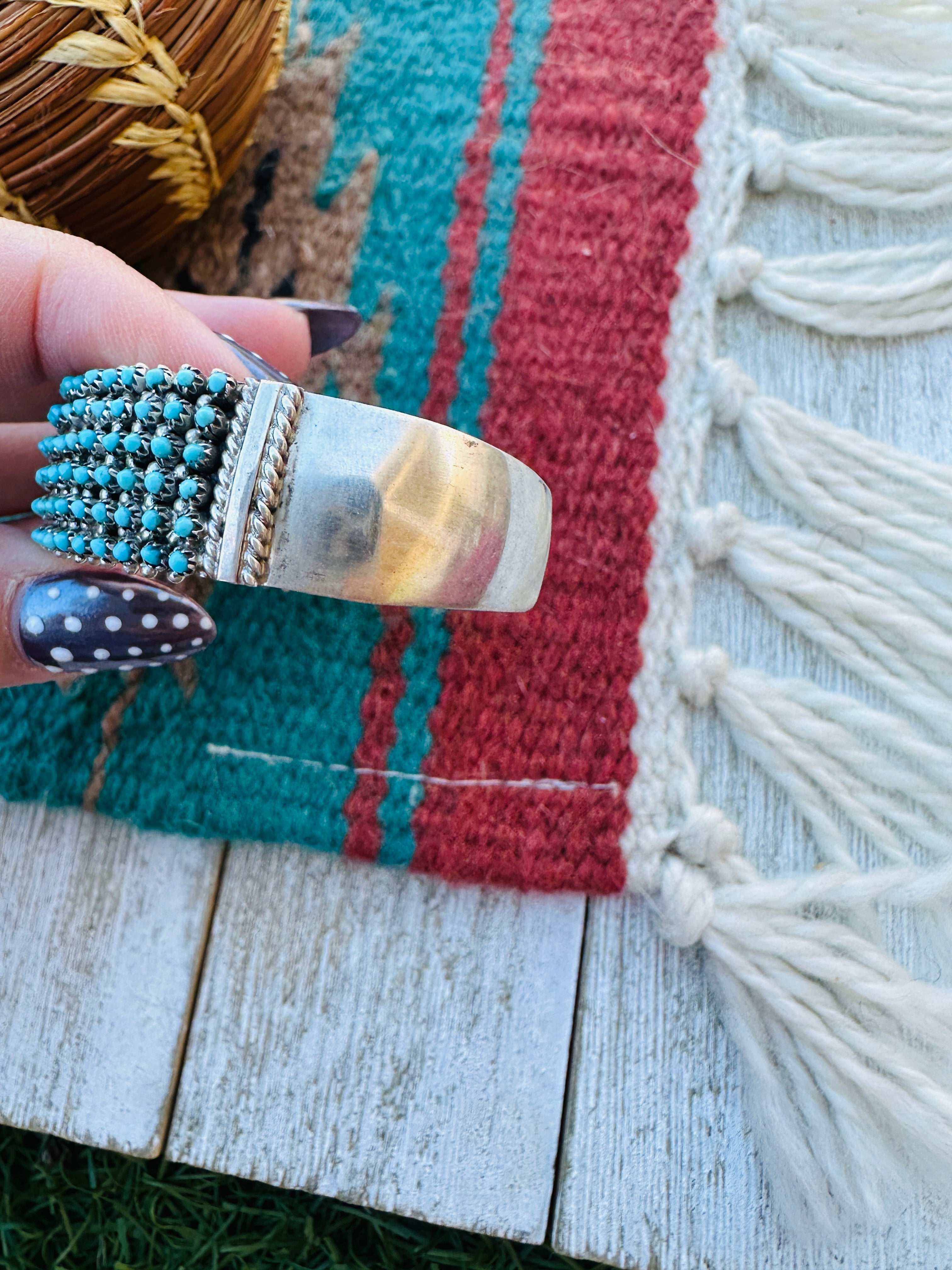 Handcrafted Old Pawn Sterling Silver & Kingman Turquoise Snake Eye Cuff Bracelet by Stephen Haloo