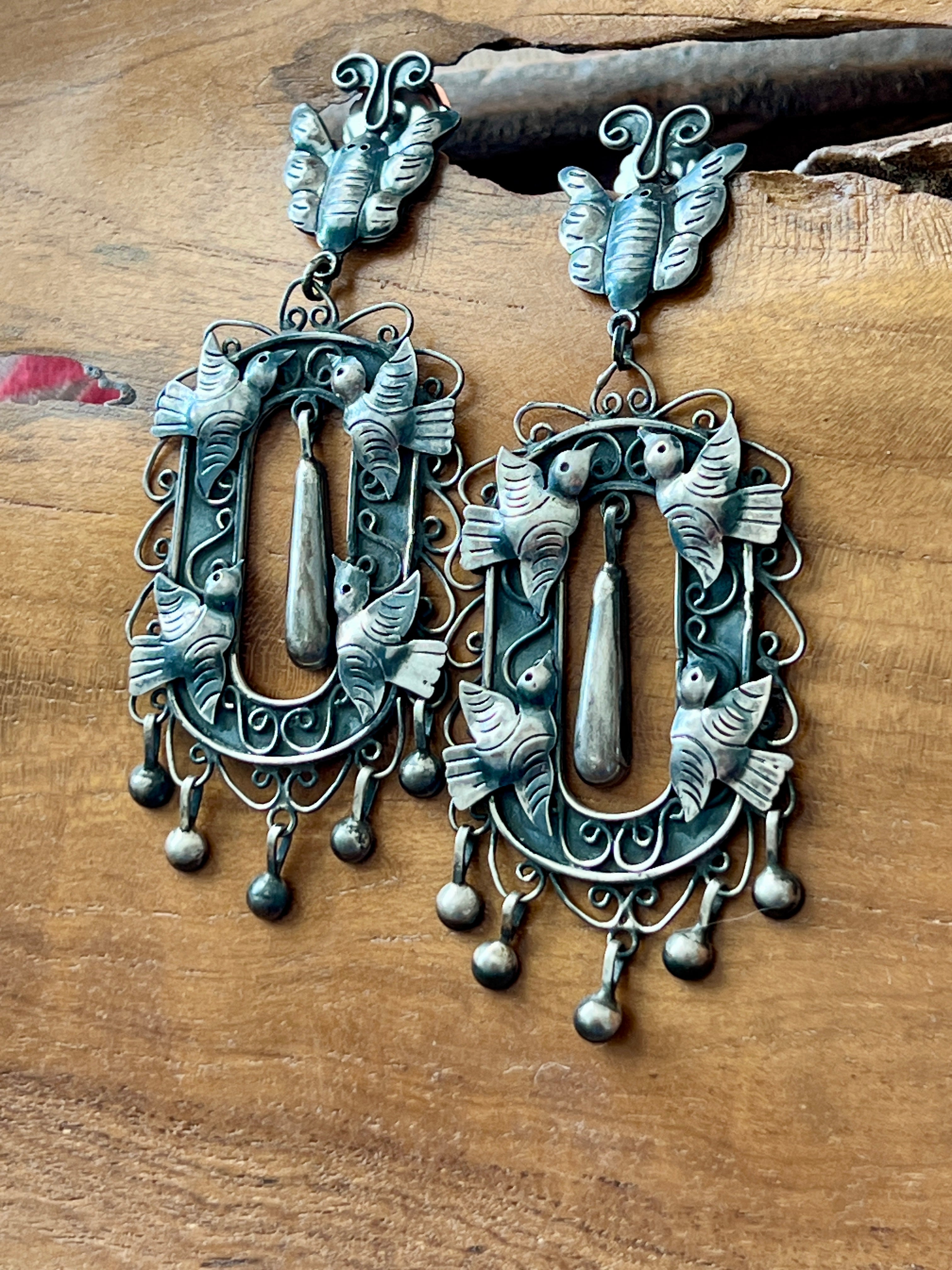 Federico Jimenez Sterling Silver Mexican Wedding Style Earrings, Mariposa