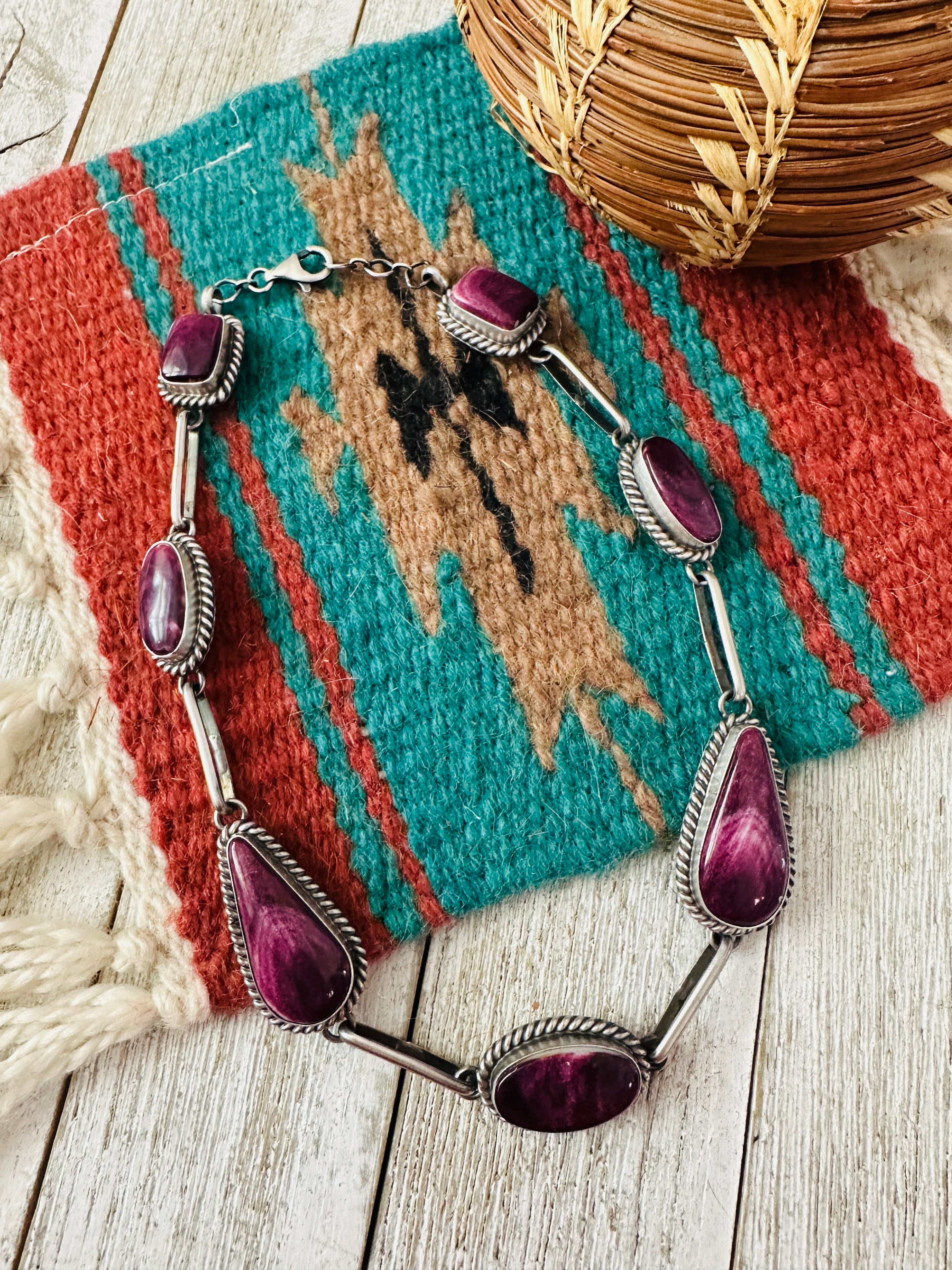 Handcrafted Sterling Silver & Purple Spiny Necklace