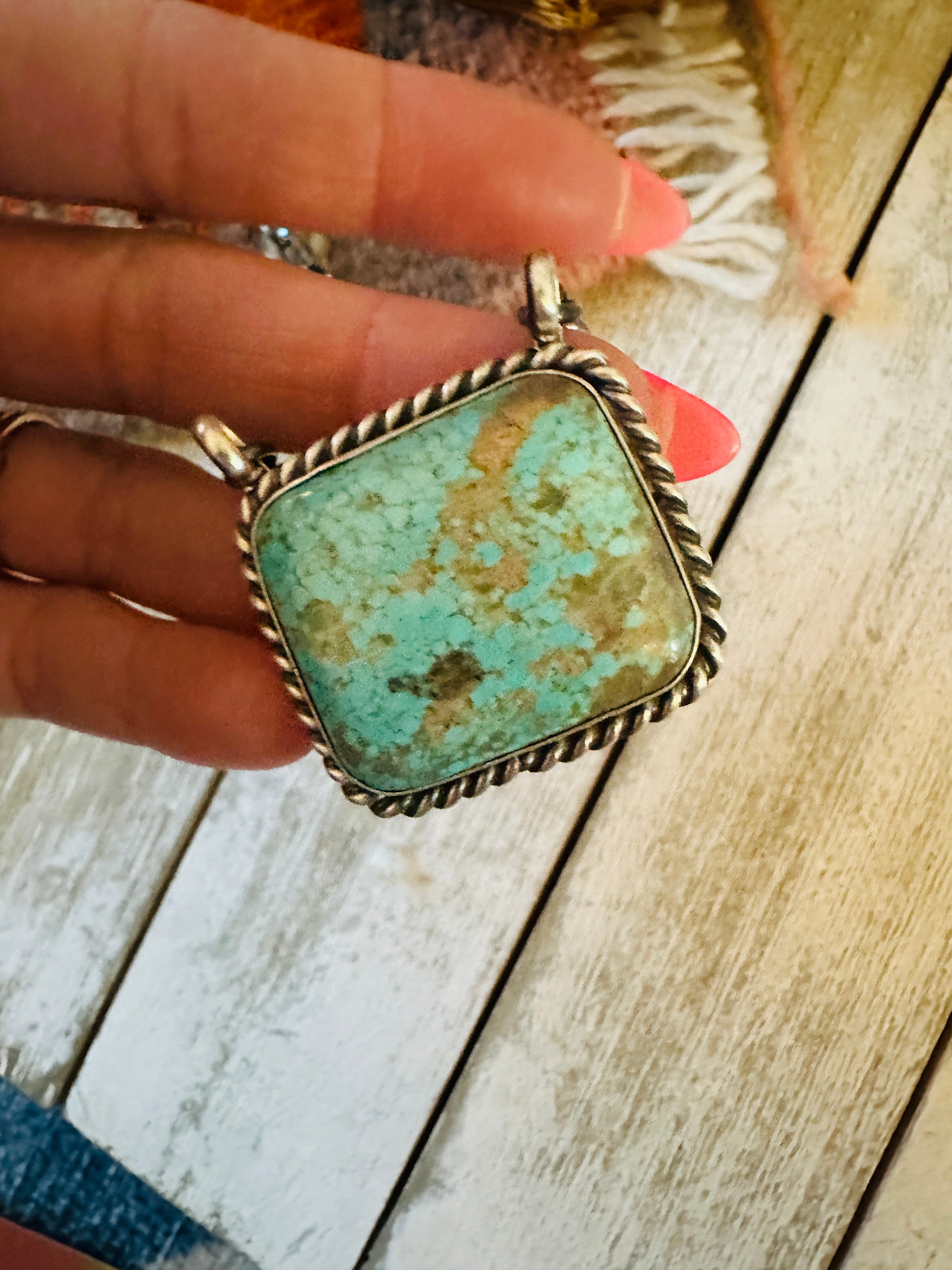Handcrafted Sterling Silver & Turquoise Square Necklace by Augustine Largo