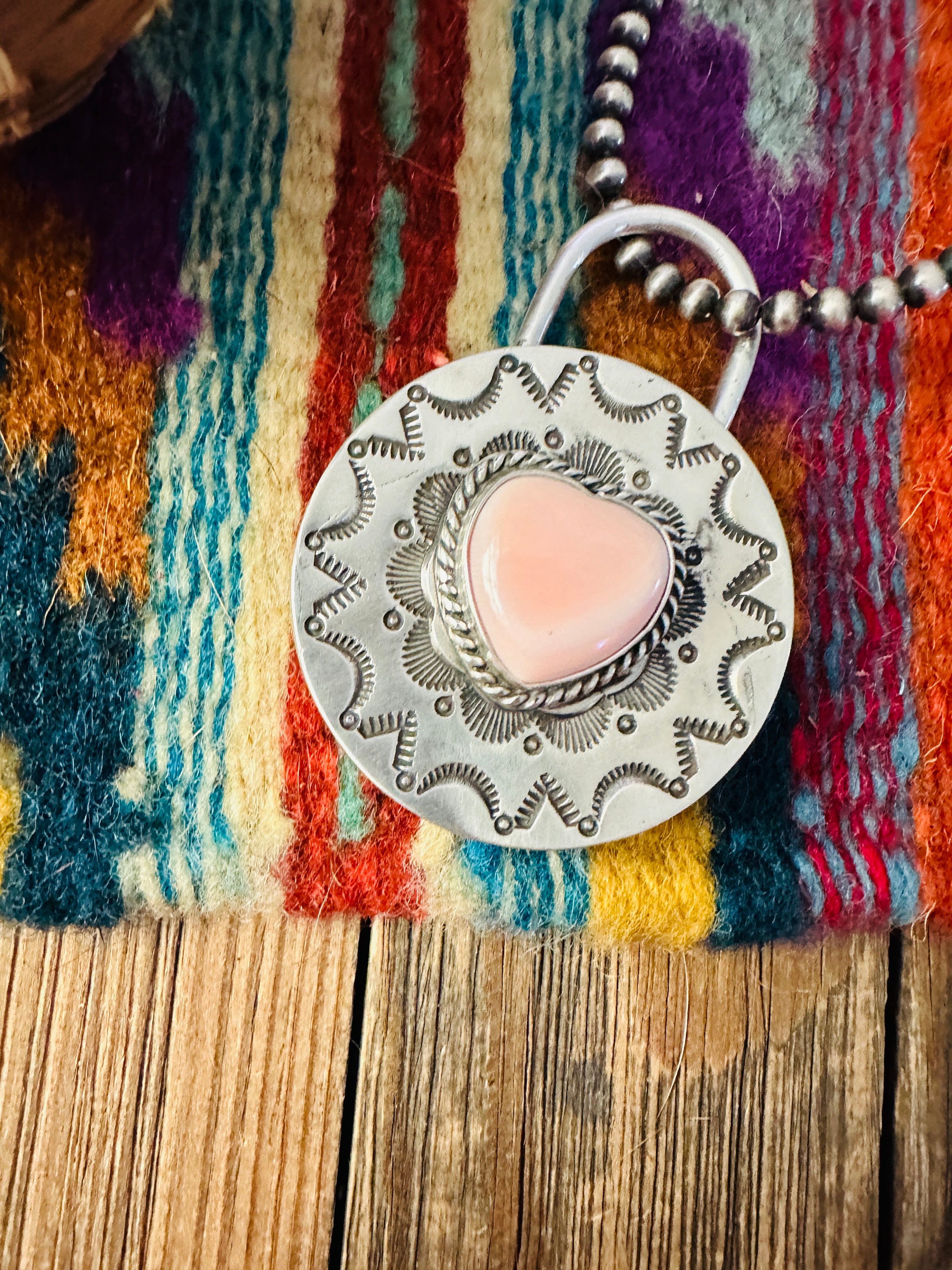 Handcrafted Queen Pink Conch & Sterling Silver Heart Locket Style Pendant by Charles Johnson