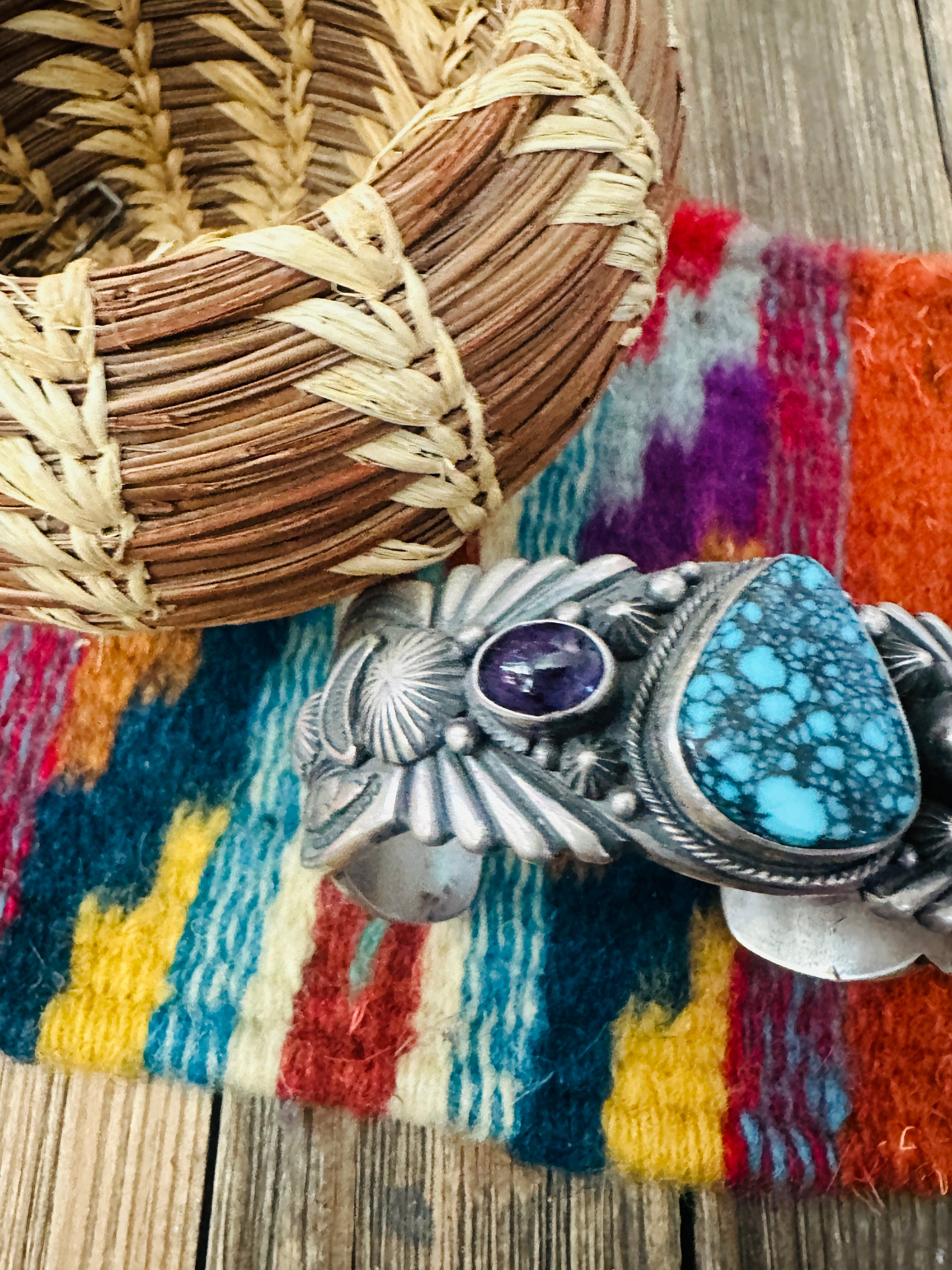 Handcrafted Turquoise, Sugilite & Sterling Silver Cuff Bracelet