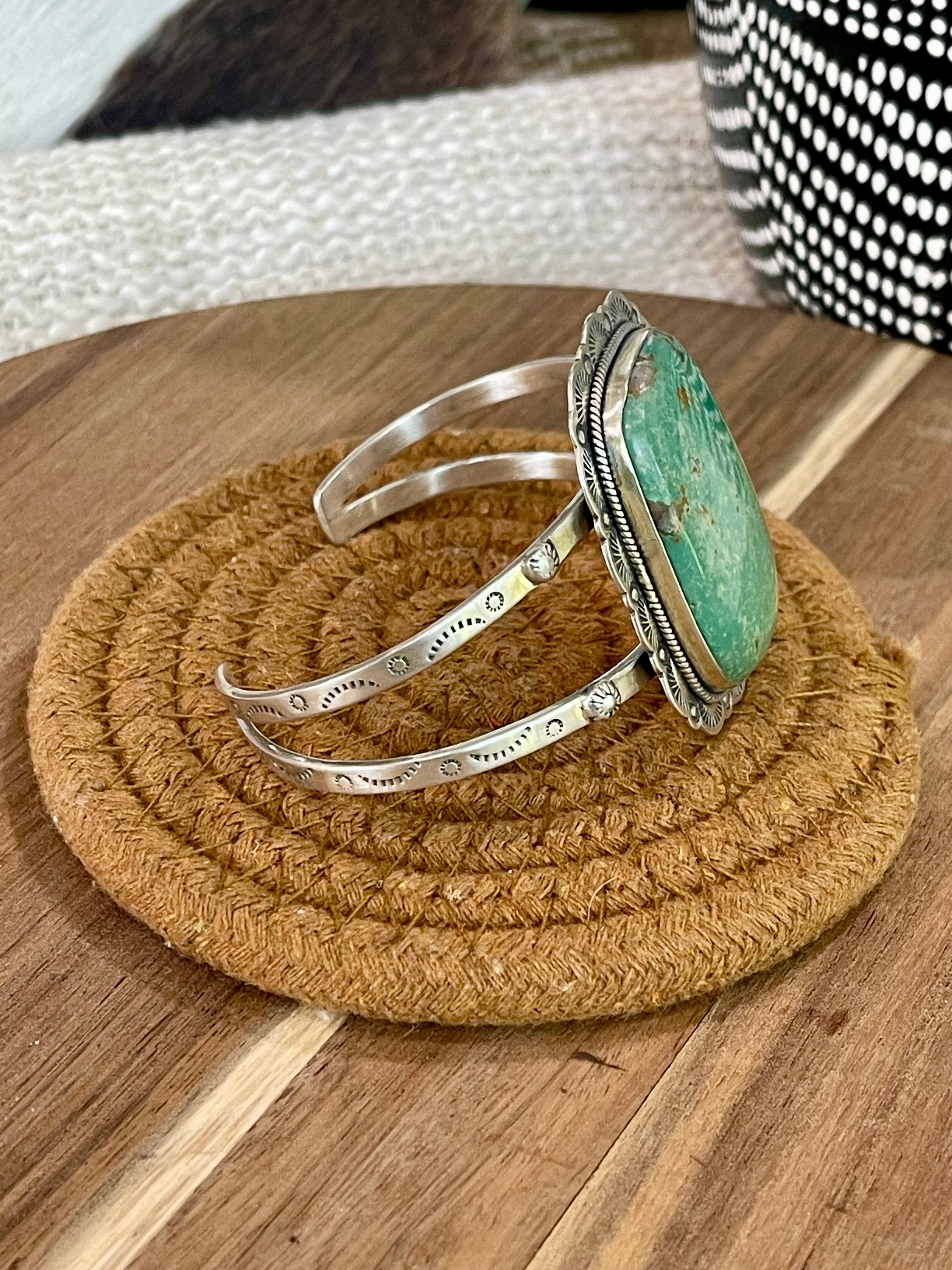 Gorgeous Handmade Sterling Silver & Royston Turquoise Cuff Bracelet