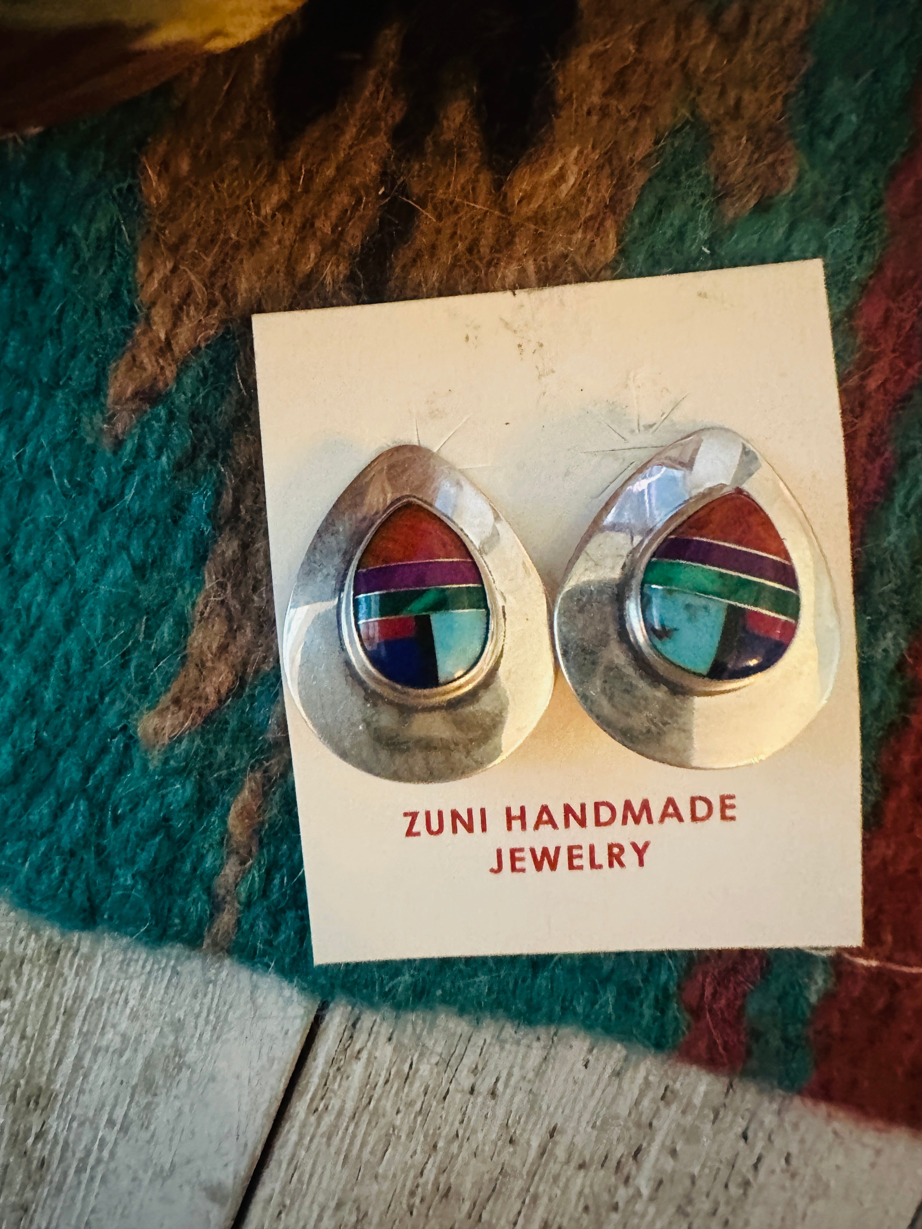 Handcrafted Old Pawn Sterling Silver & Multi Stone Clip On Earrings