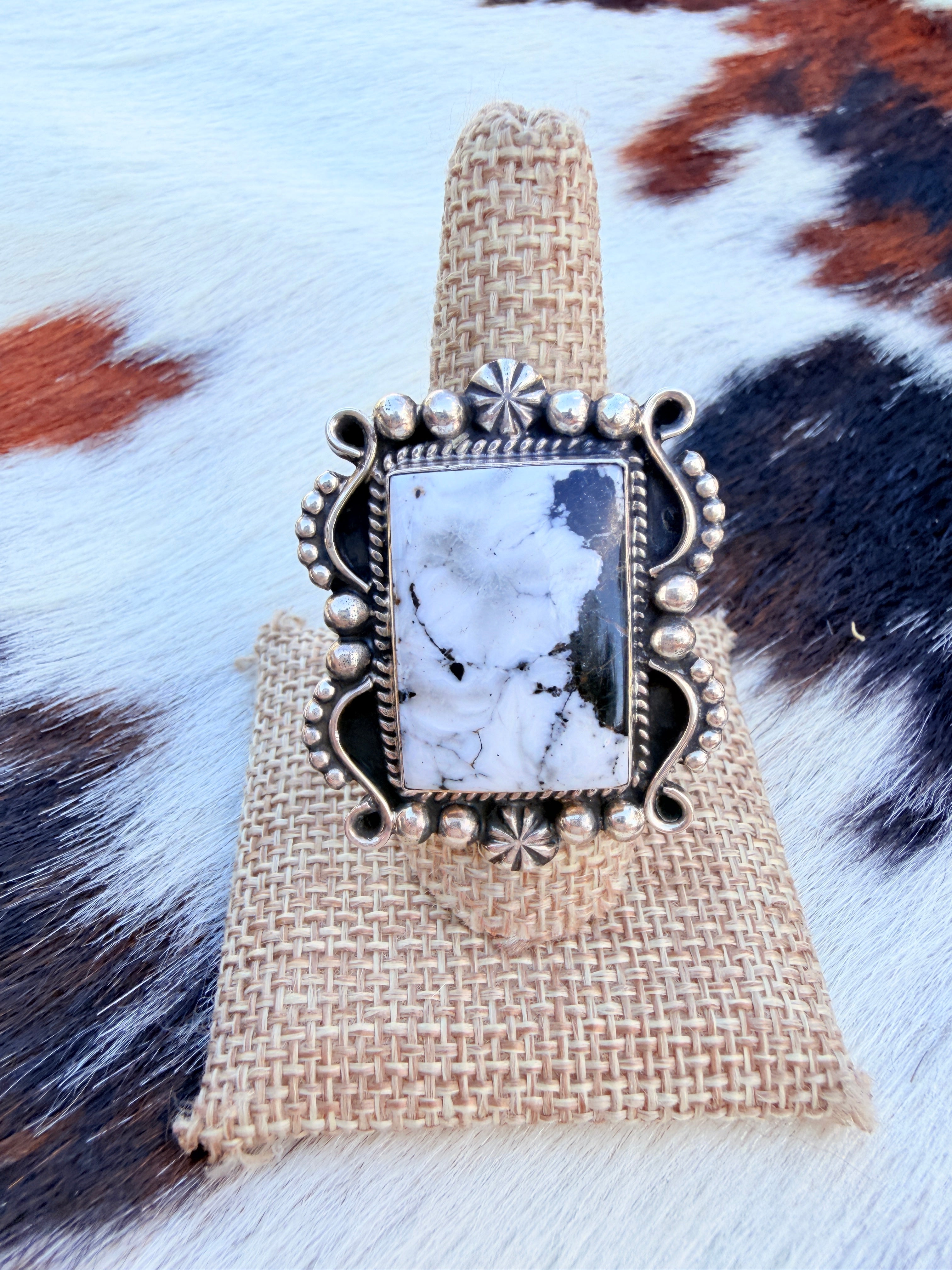 Handcrafted White Buffalo & Sterling Silver Ring Size 10