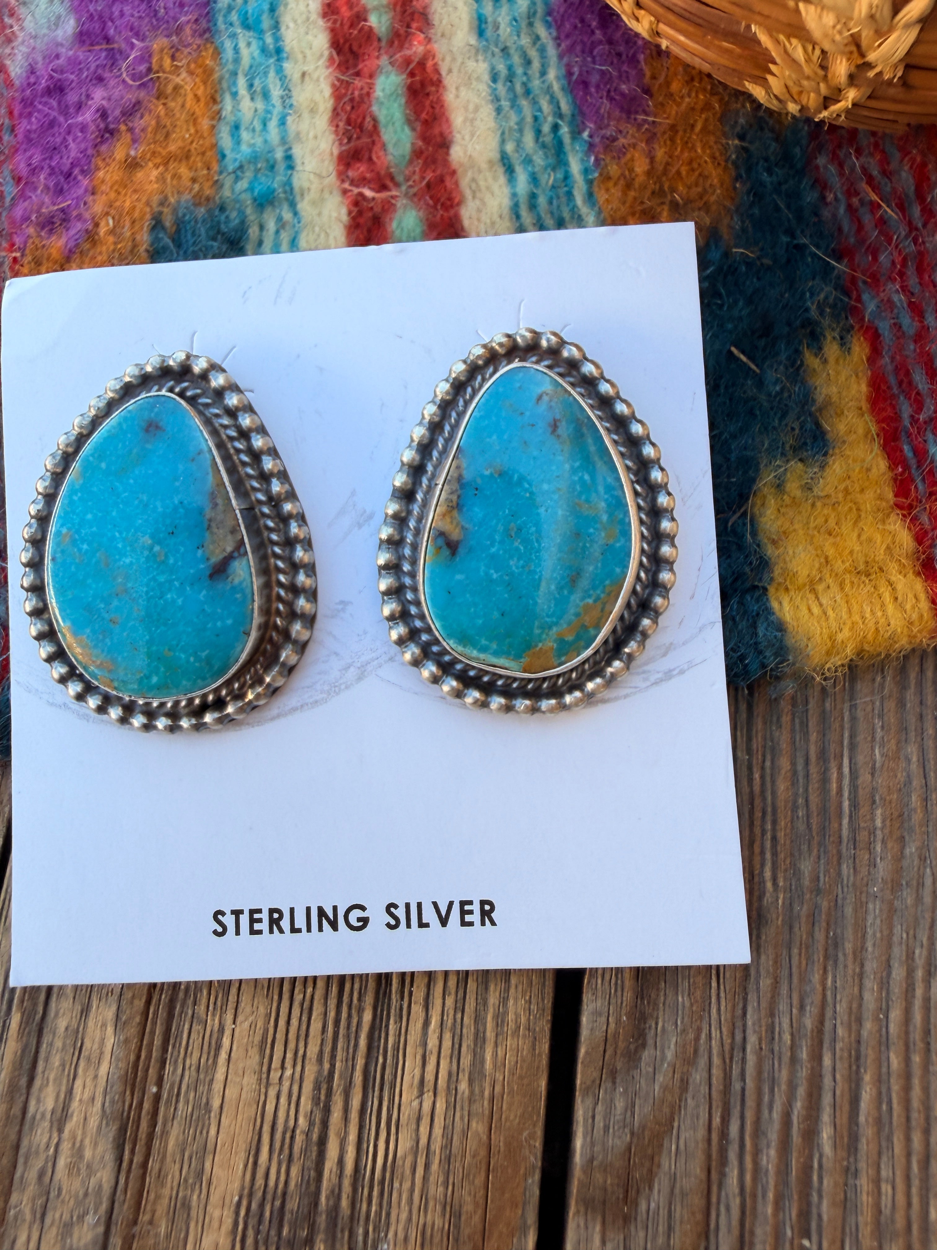 Handcrafted Turquoise & Sterling Silver Post Earrings