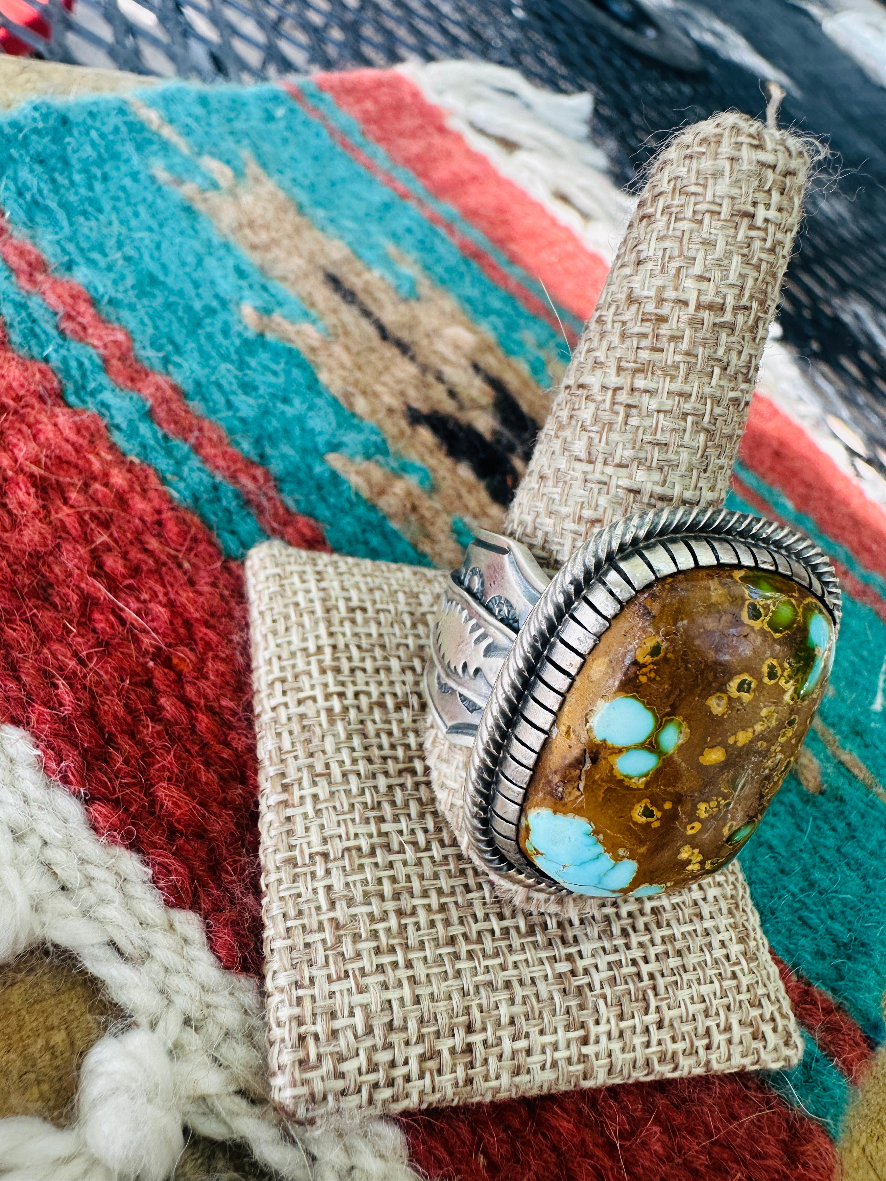 Handcrafted Sterling Silver & Number 8 Turquoise Ring Size 12.5