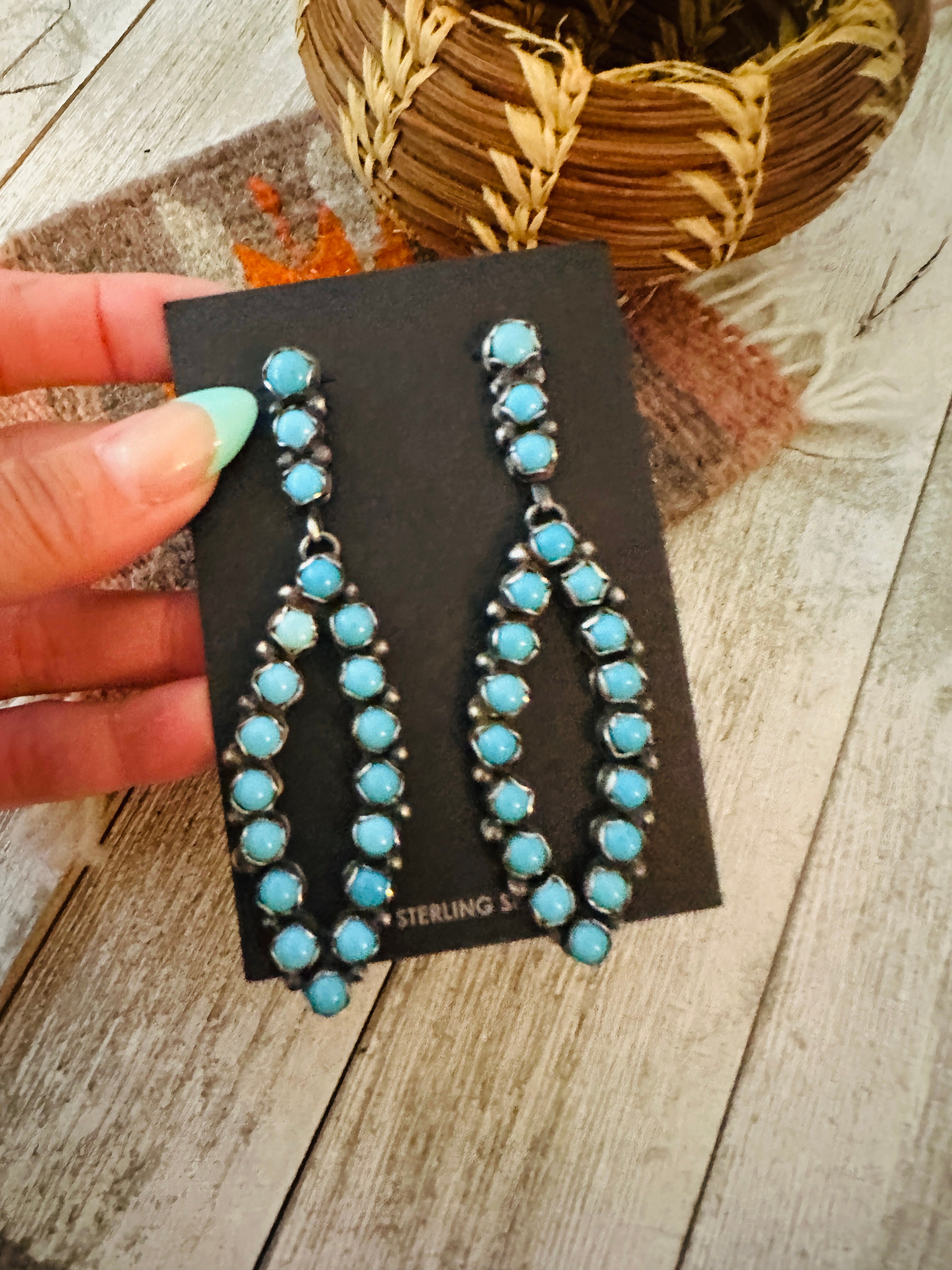 Handcrafted Sterling Silver & Turquoise Cluster Dangle Earrings