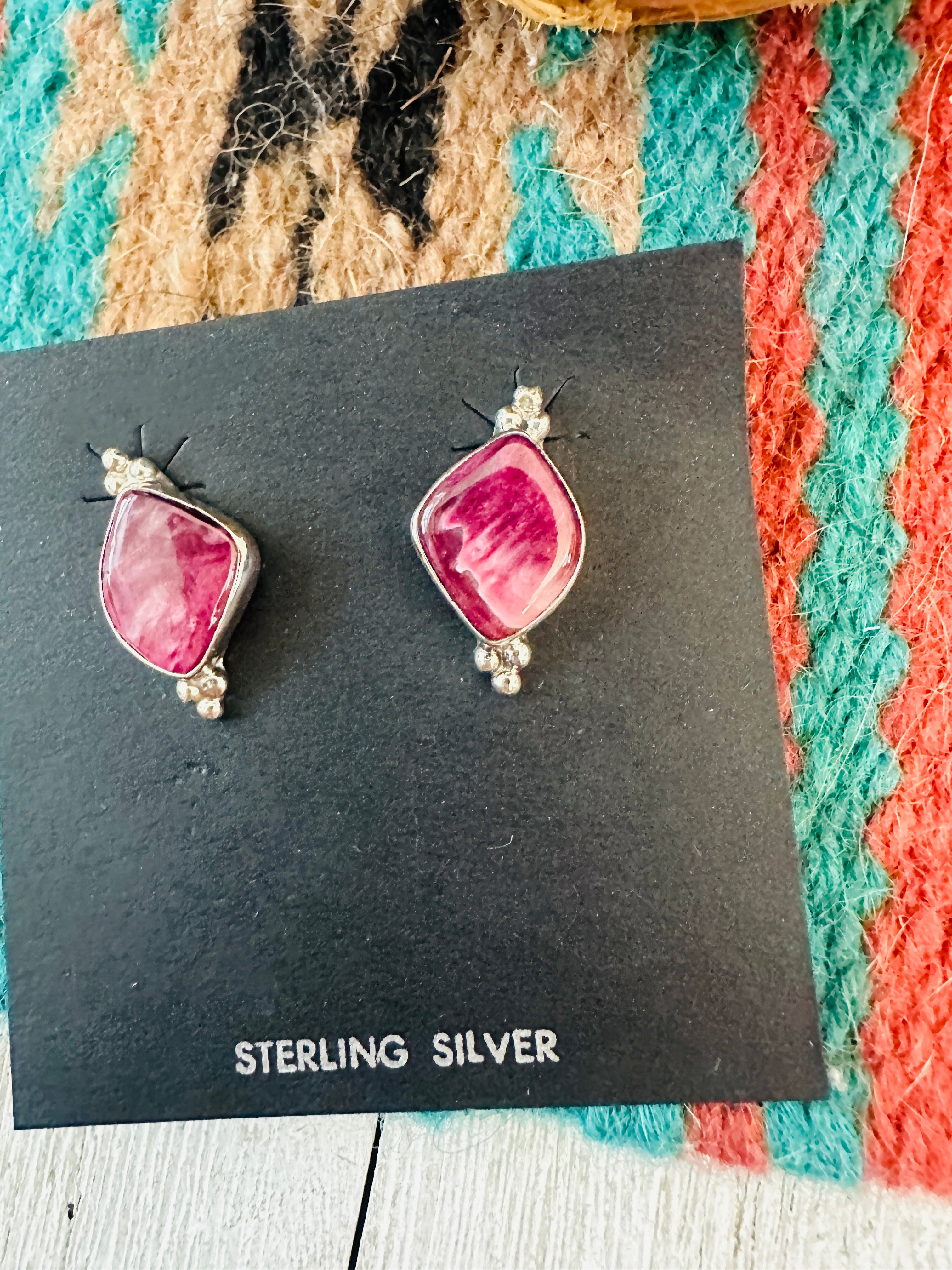 Handcrafted Sterling Silver & Purple Spiny Stud Earrings