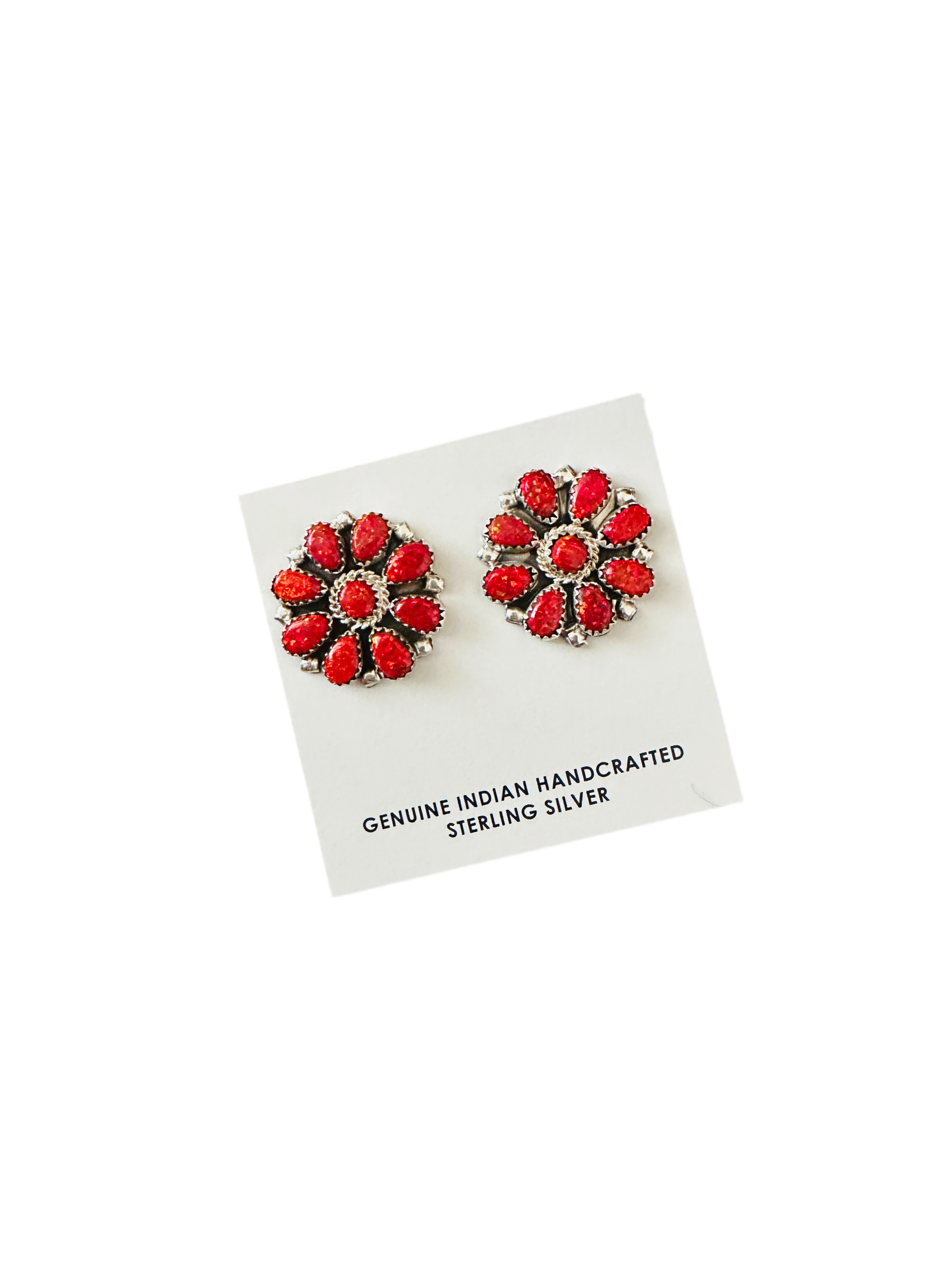 Handcrafted Red Opal & Sterling Silver Cluster Post Earrings