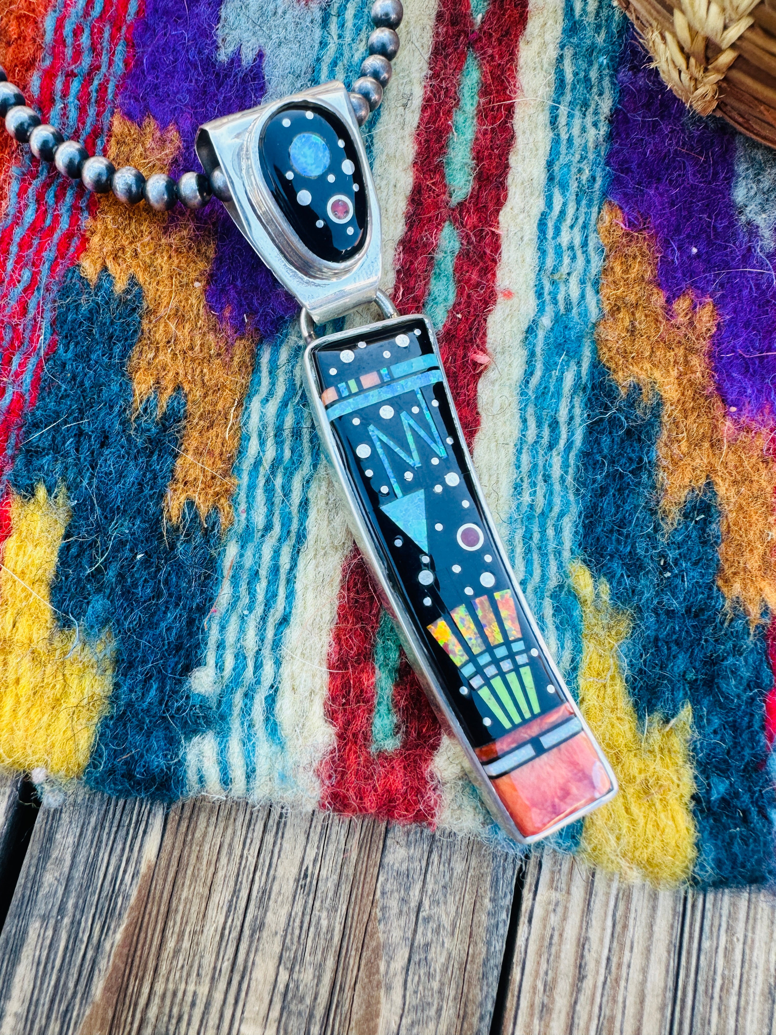 Handcrafted Sterling Silver & Multi Stone Inlay Pendant by Matthew Jack