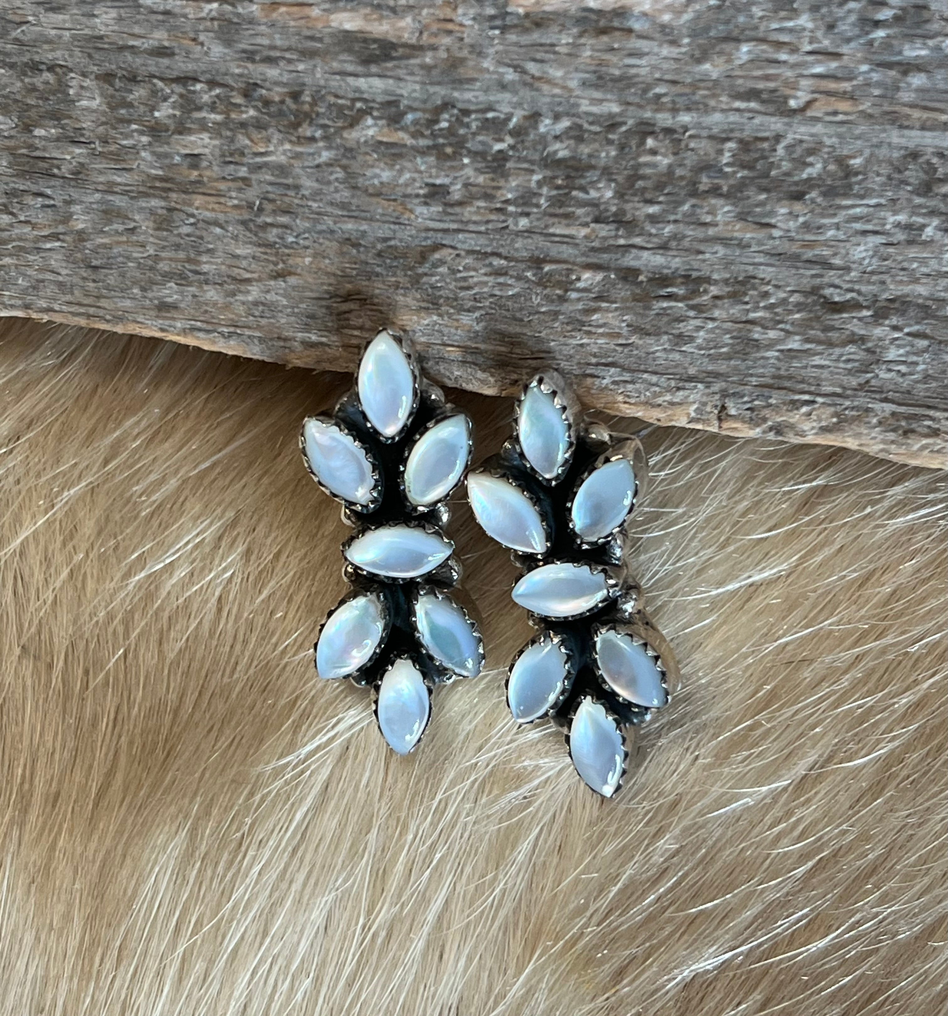 Handmade Mother Of Pearl Cluster Sterling Silver Post Earrings