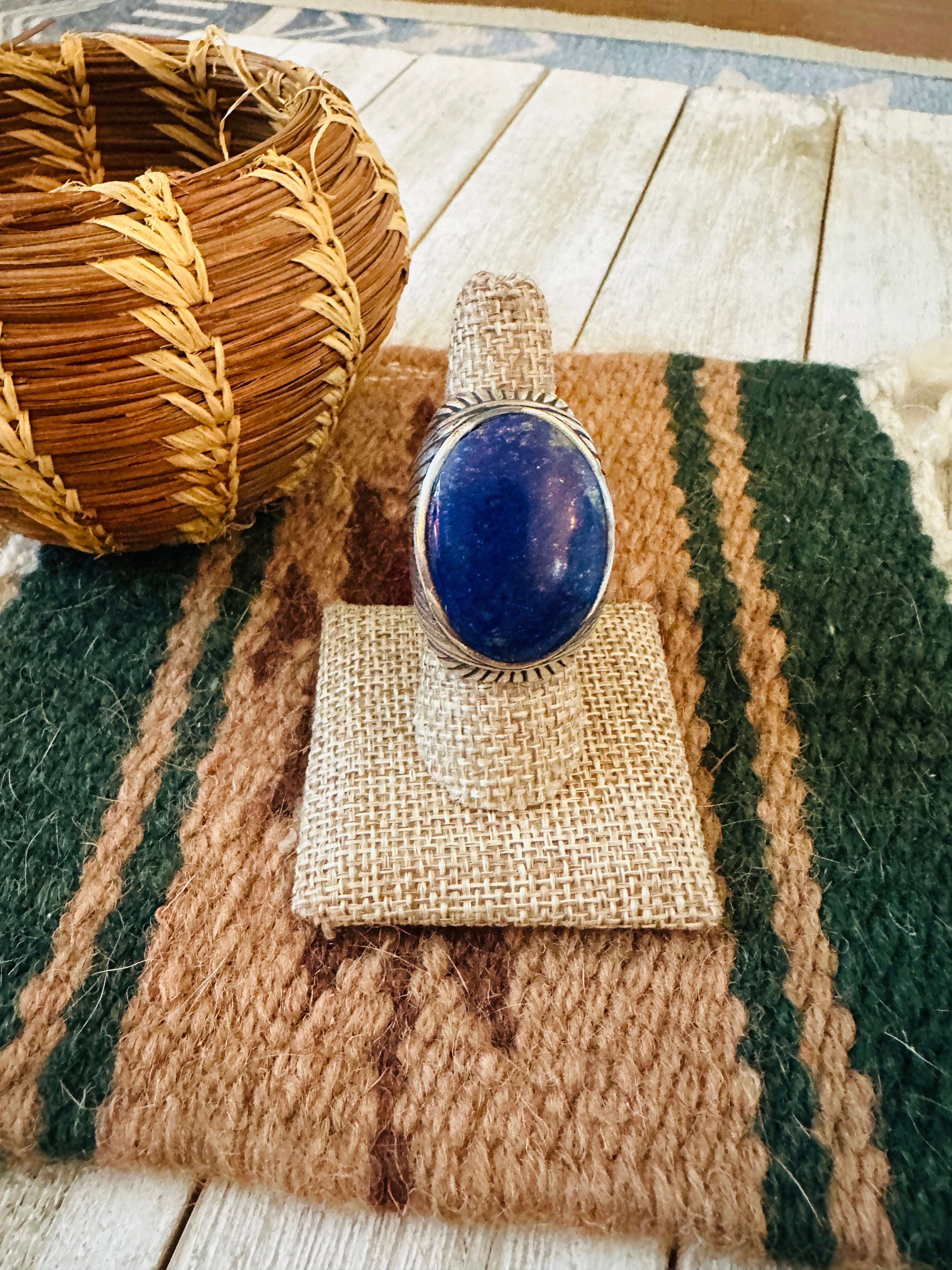 Old Pawn Handcrafted Sterling Silver & Lapis Men’s Ring Size 8