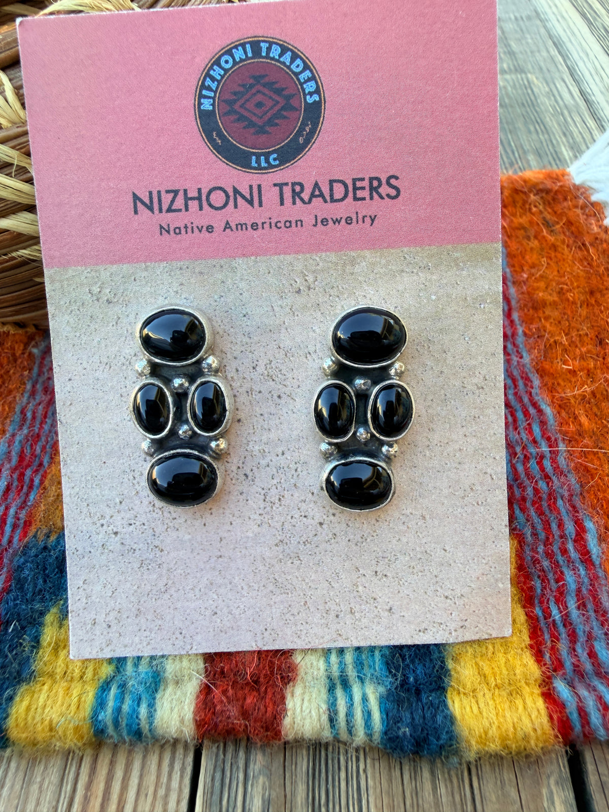 Handcrafted Onyx & Sterling Silver Cluster Stud Earrings