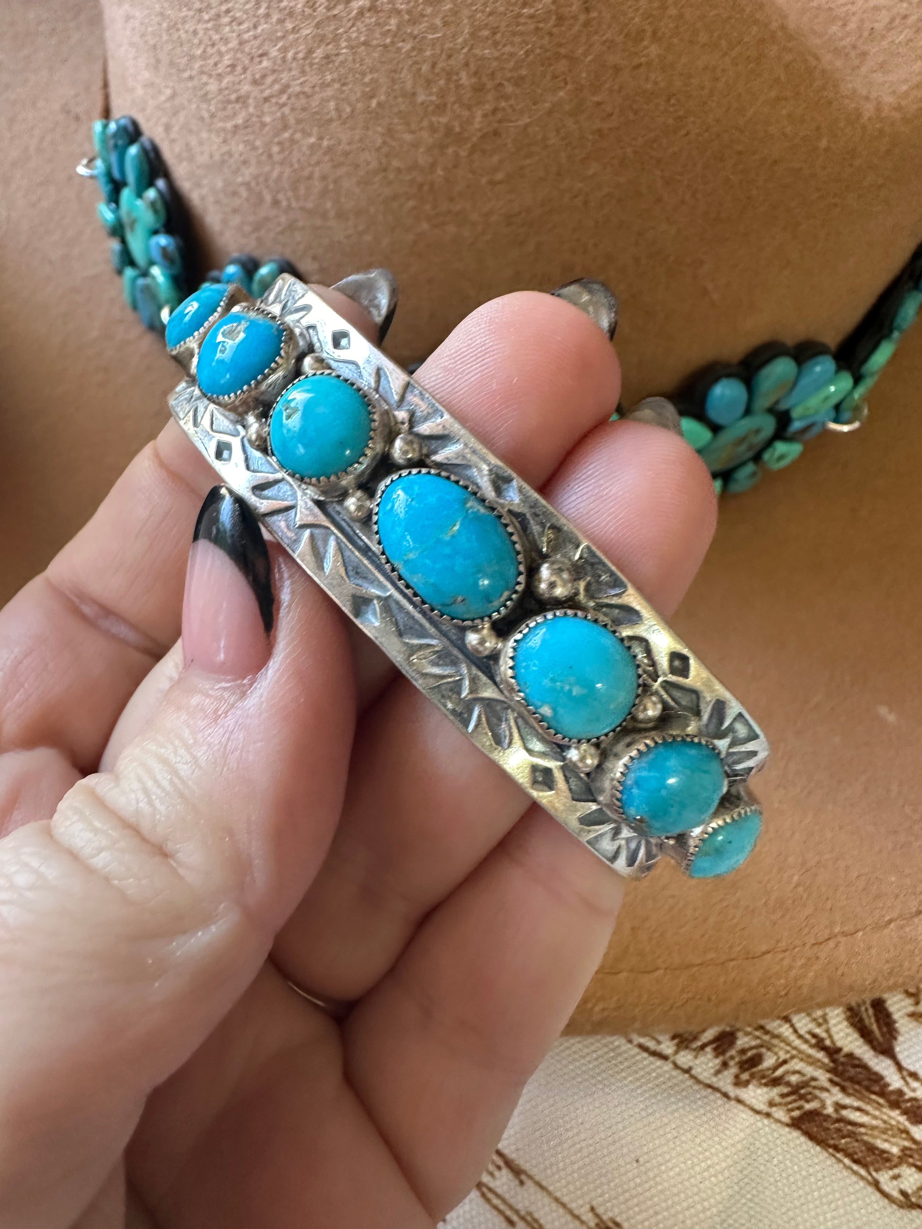 Navajo Turquoise & Sterling Silver Cuff Bracelet Signed B Shorty /