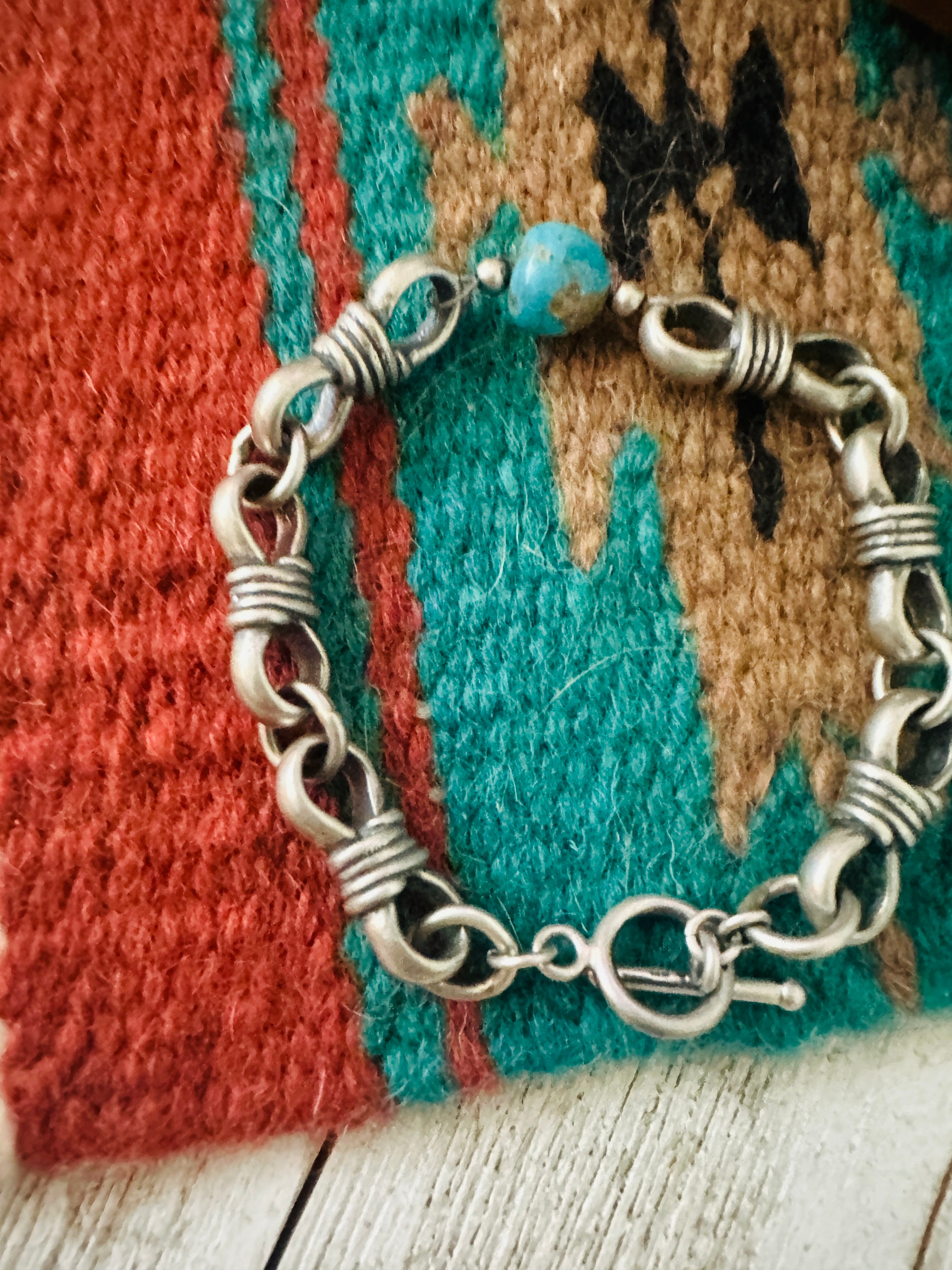 Handcrafted Turquoise & Sterling Silver Chain Bracelet