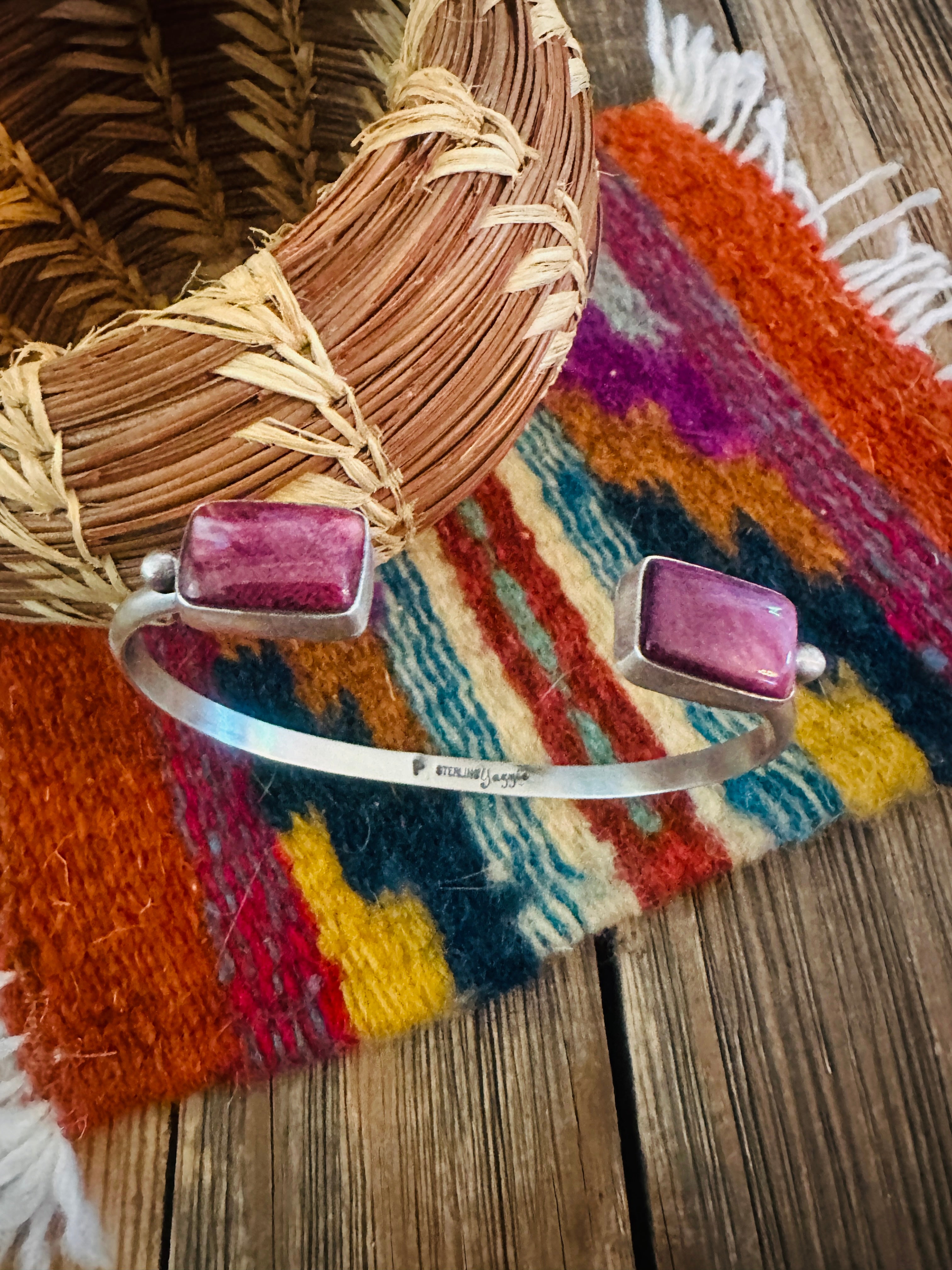 Handcrafted Purple Spiny Oyster & Sterling Silver Floating Cuff Bracelet