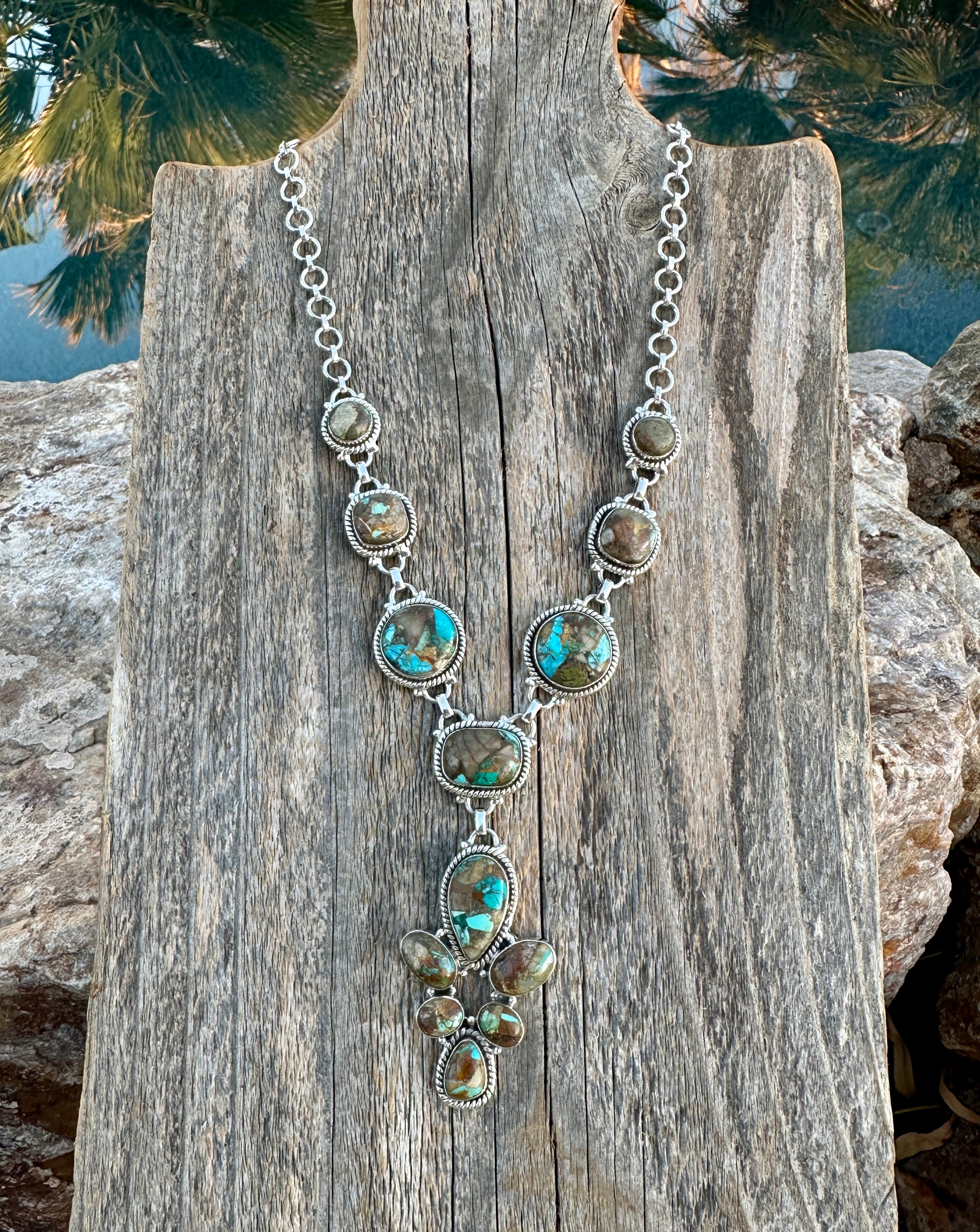 Handmade Royston Ribbon Turquoise & Sterling Silver Lariat Necklace