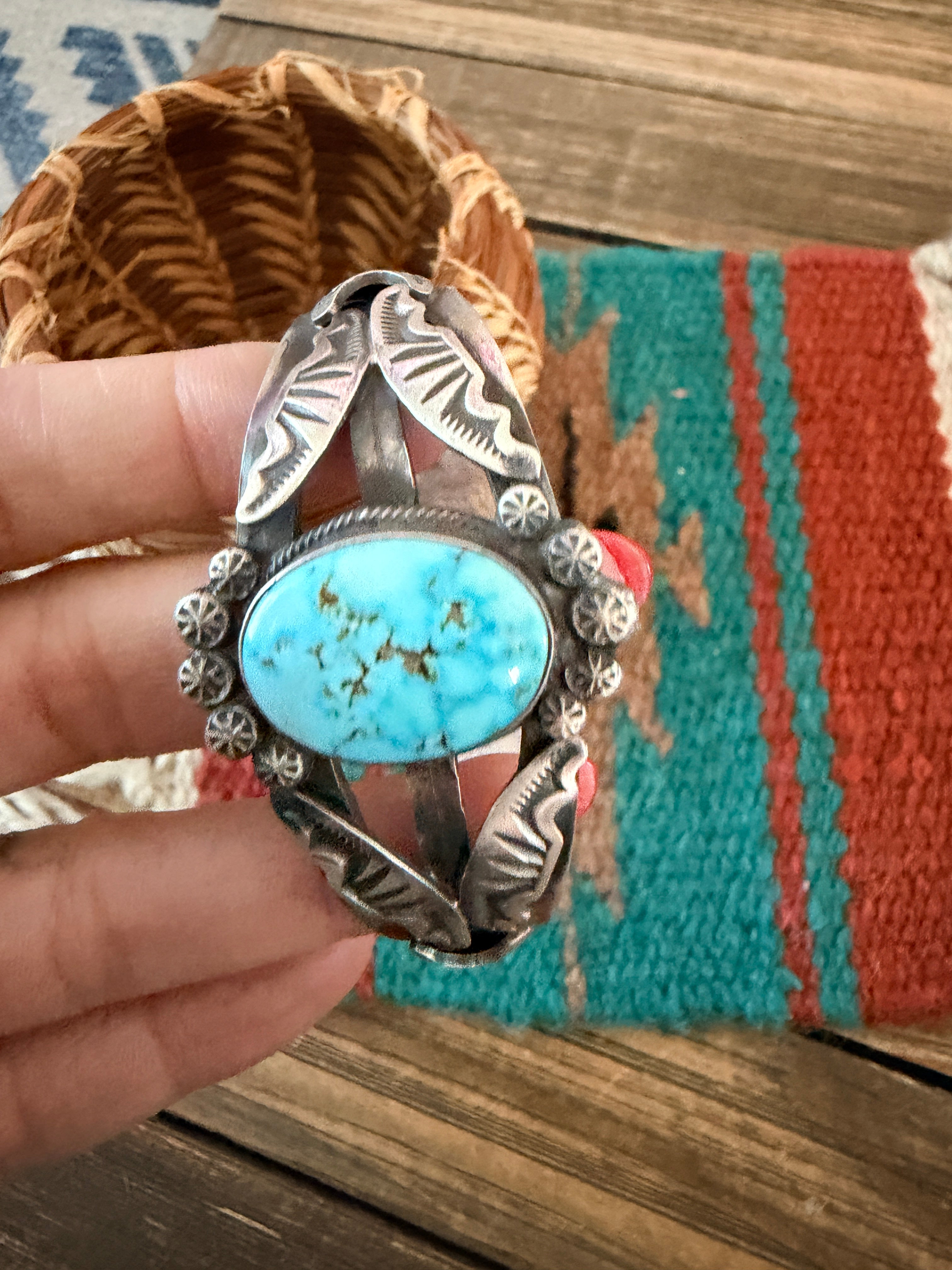 Handcrafted Turquoise & Sterling Silver Cuff Bracelet by Gilbert Tom