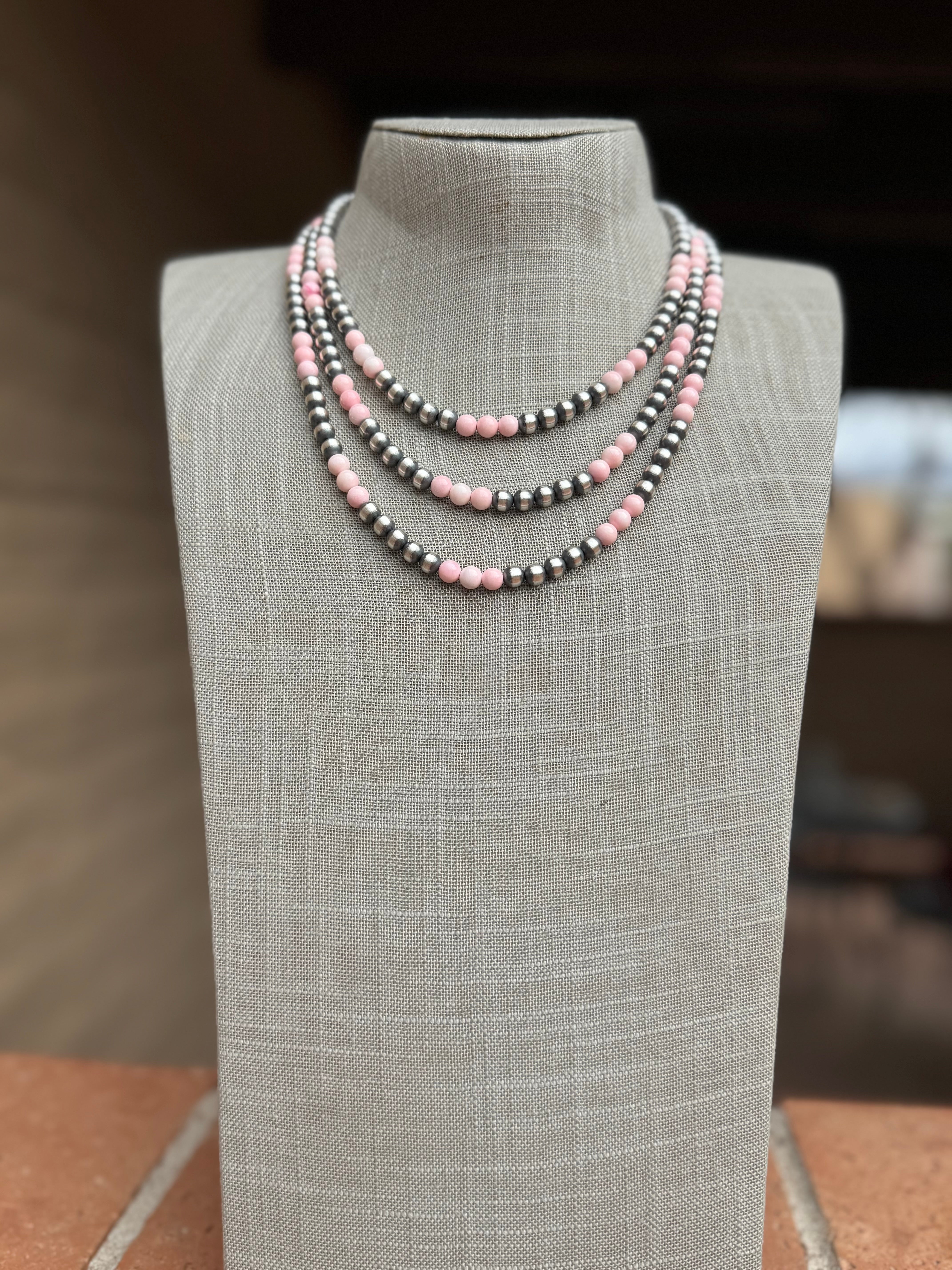 Handcrafted Sterling Silver Pearl & Queen Pink Conch Beaded Necklace 6mm