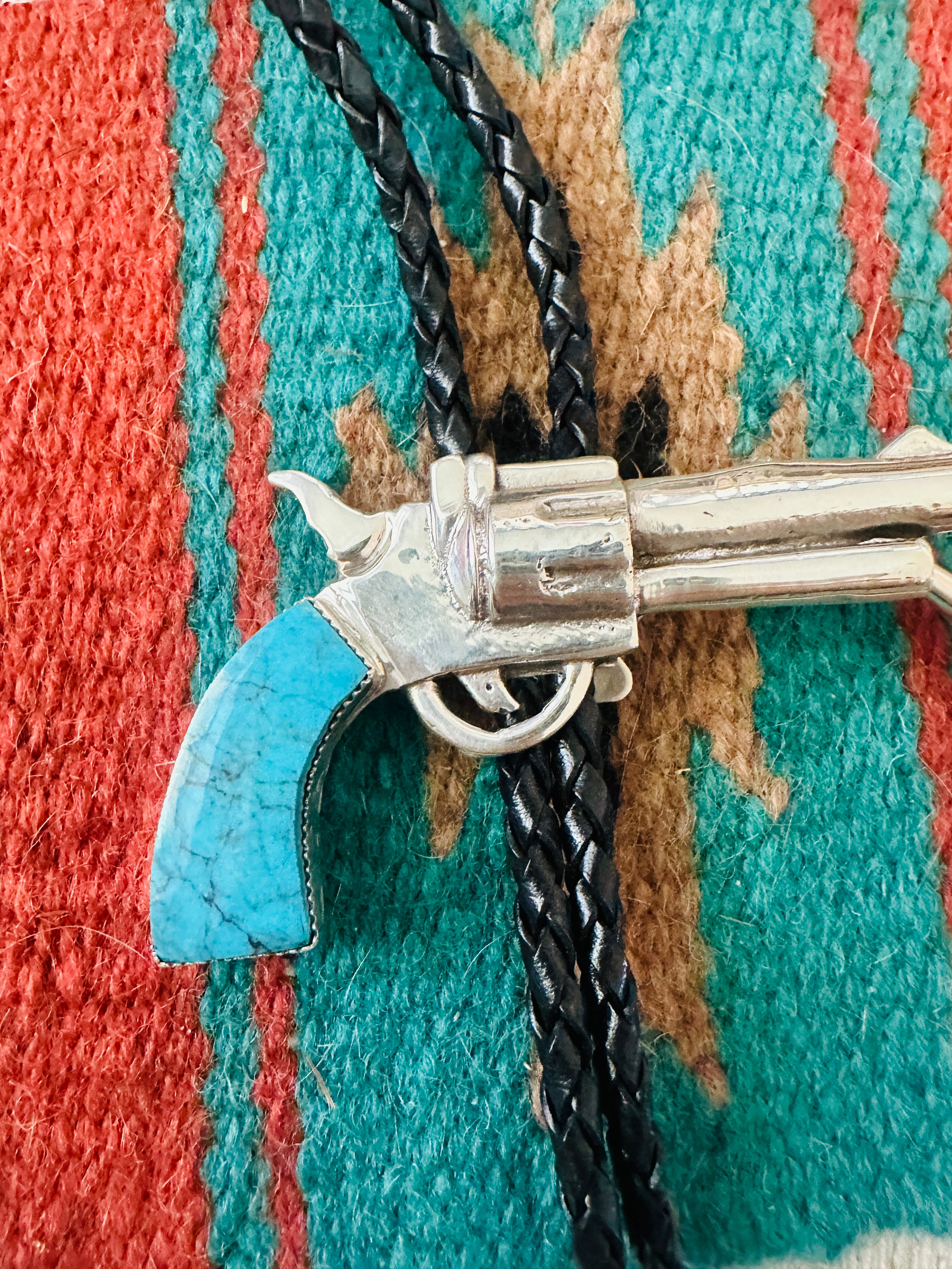 Handcrafted Sterling Silver & Turquoise Pistol Bolo Tie