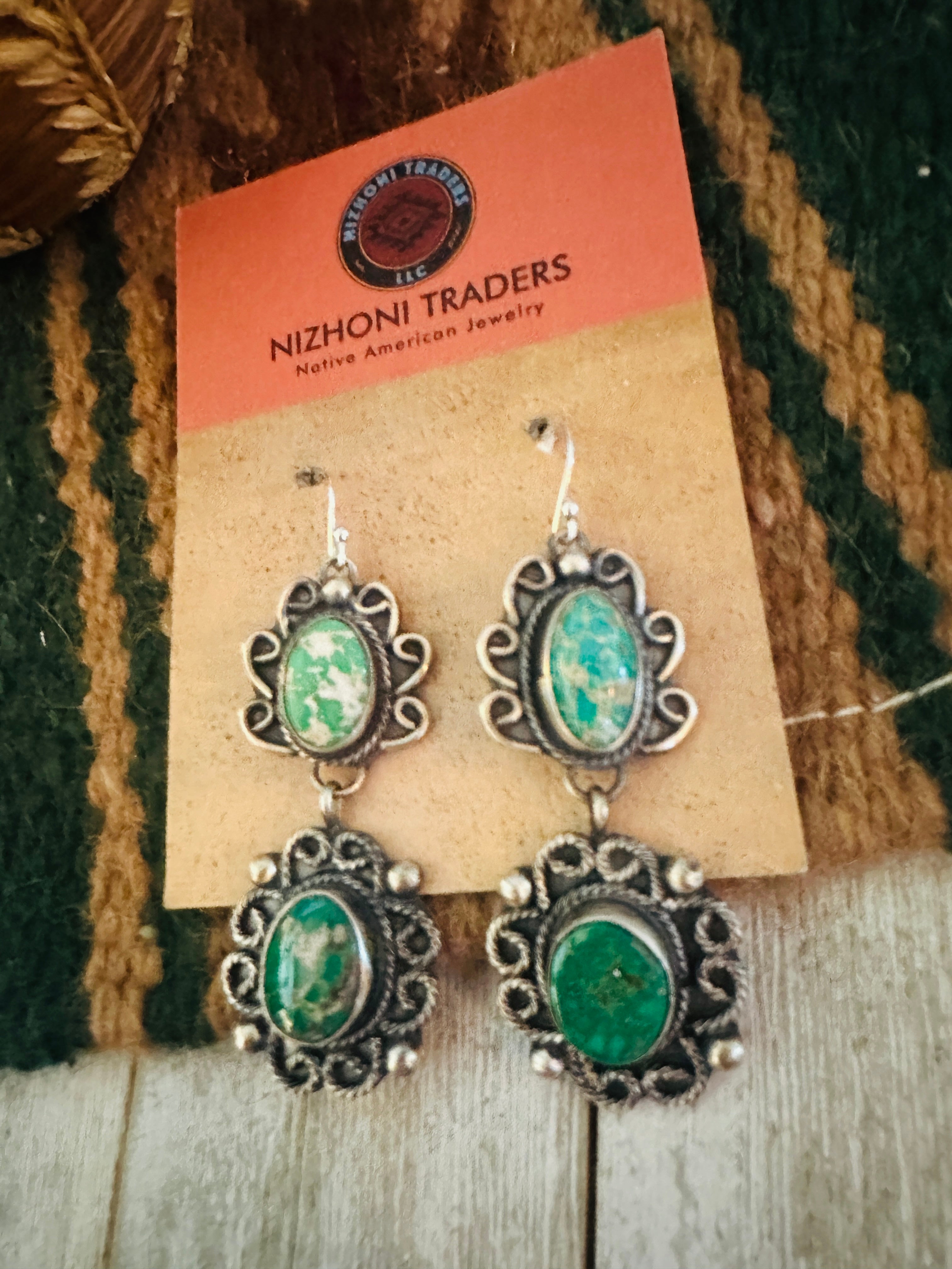 Navajo Turquoise & Sterling Silver Dangle Earrings by Sheila Becenti