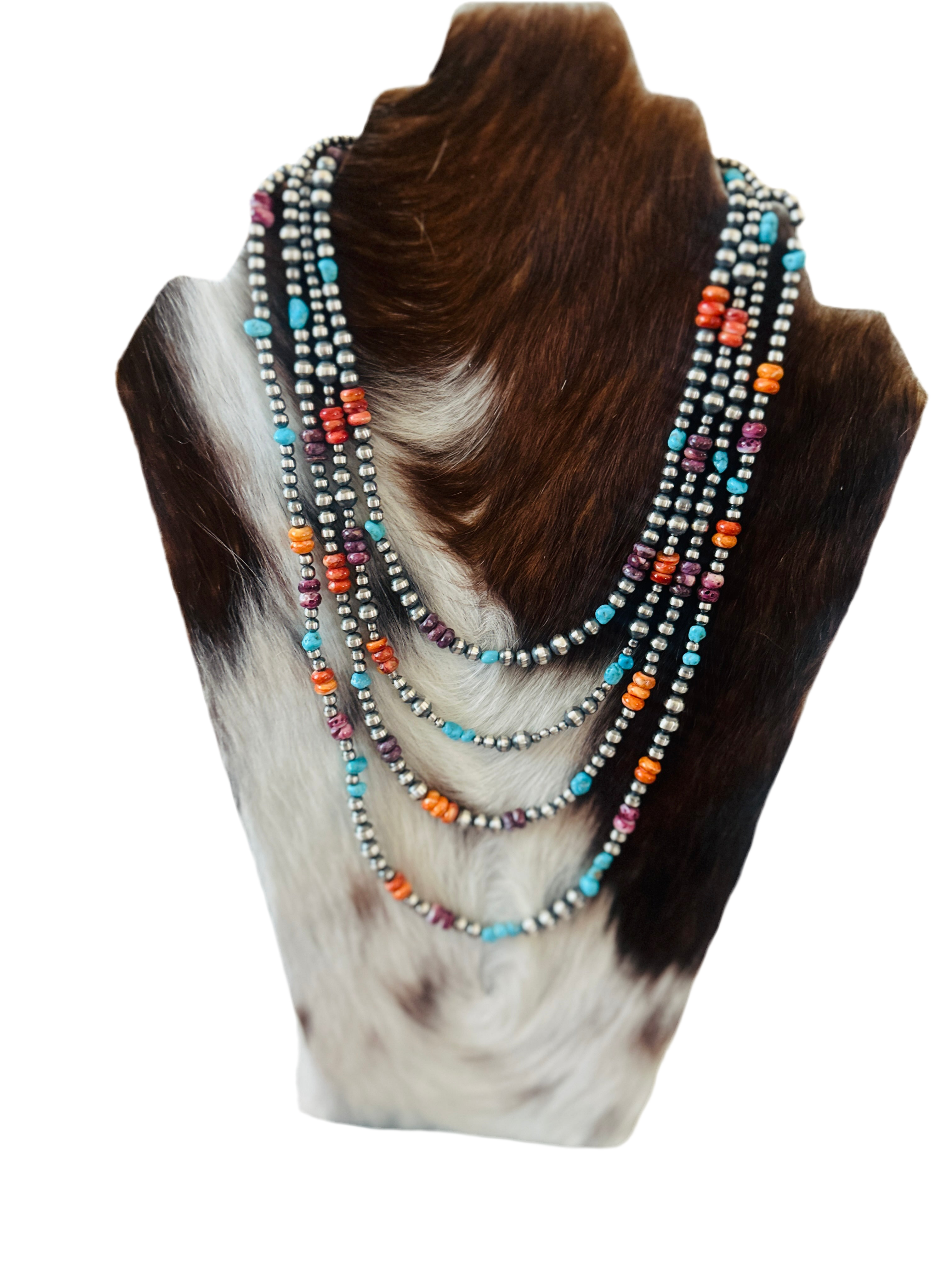 Handcrafted Sterling Silver, Spiny Oyster & Turquoise Beaded Necklace