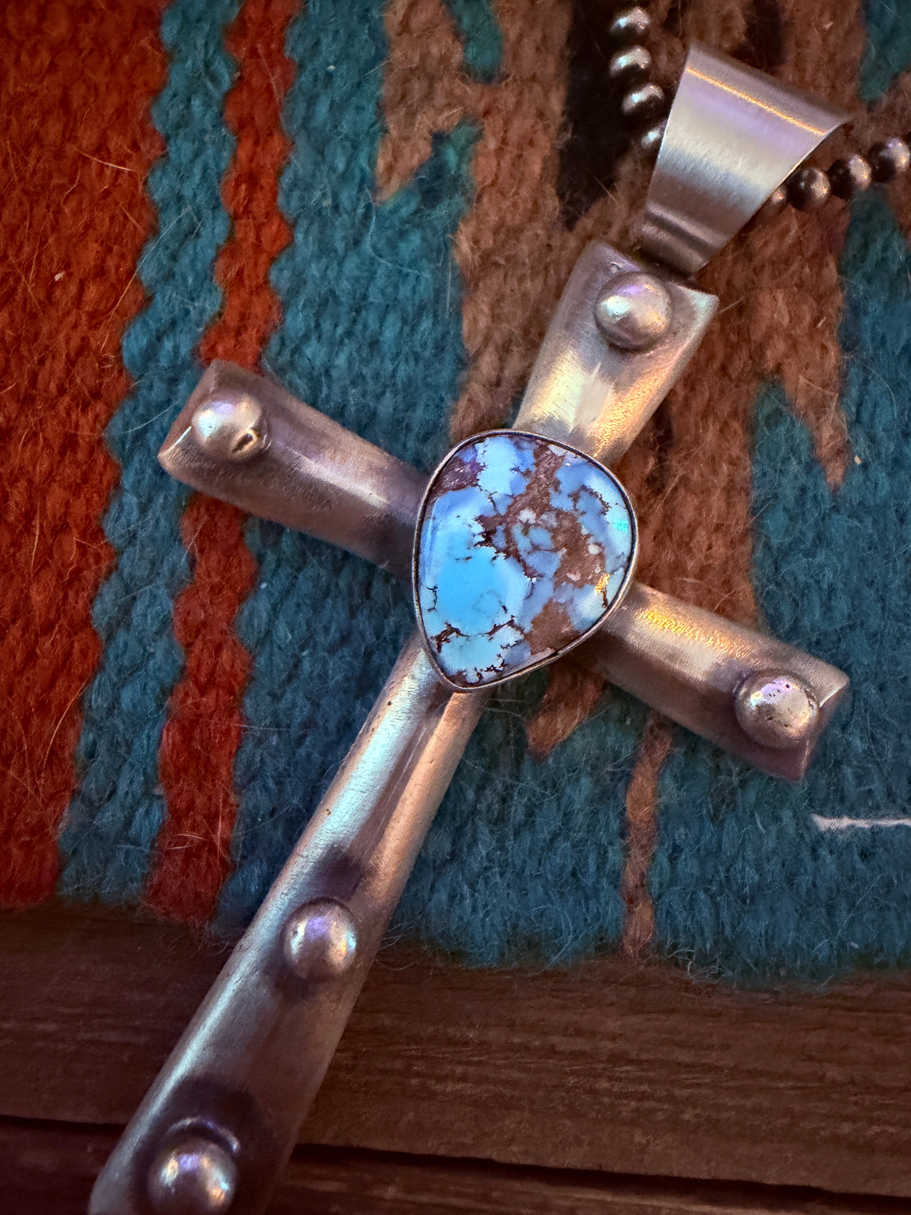 Handcrafted Golden Hills Turquoise & Sterling Silver Cross Pendant by Chimney Butte