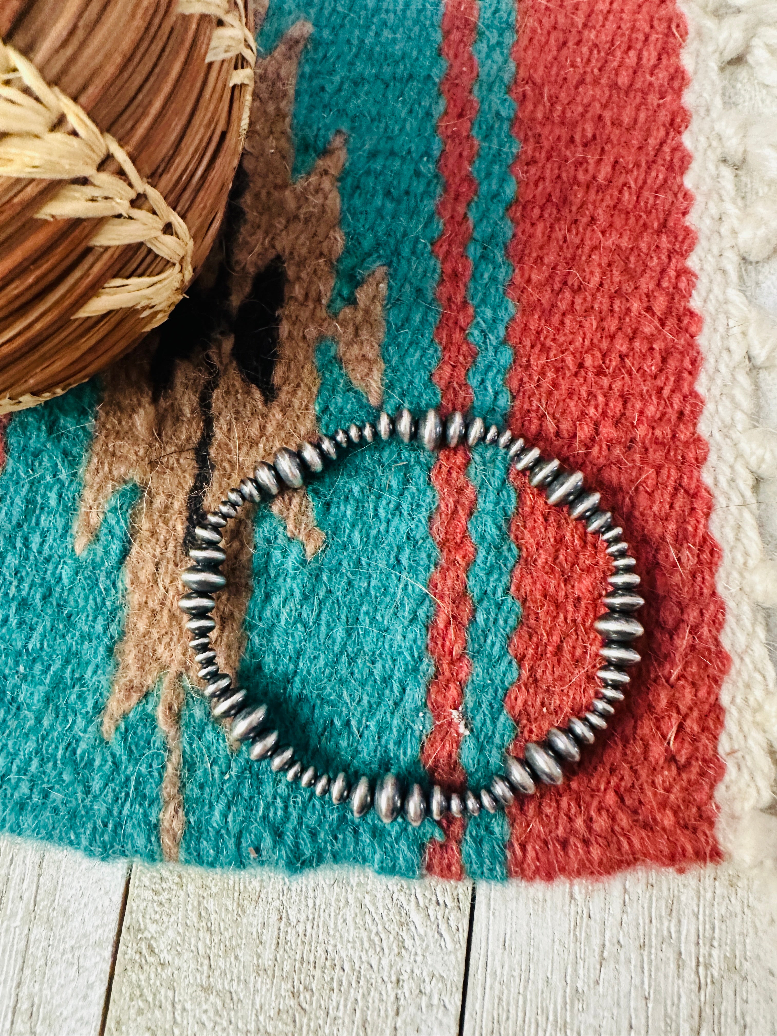 Handcrafted Sterling Silver Stretch Saucer Bead Bracelet