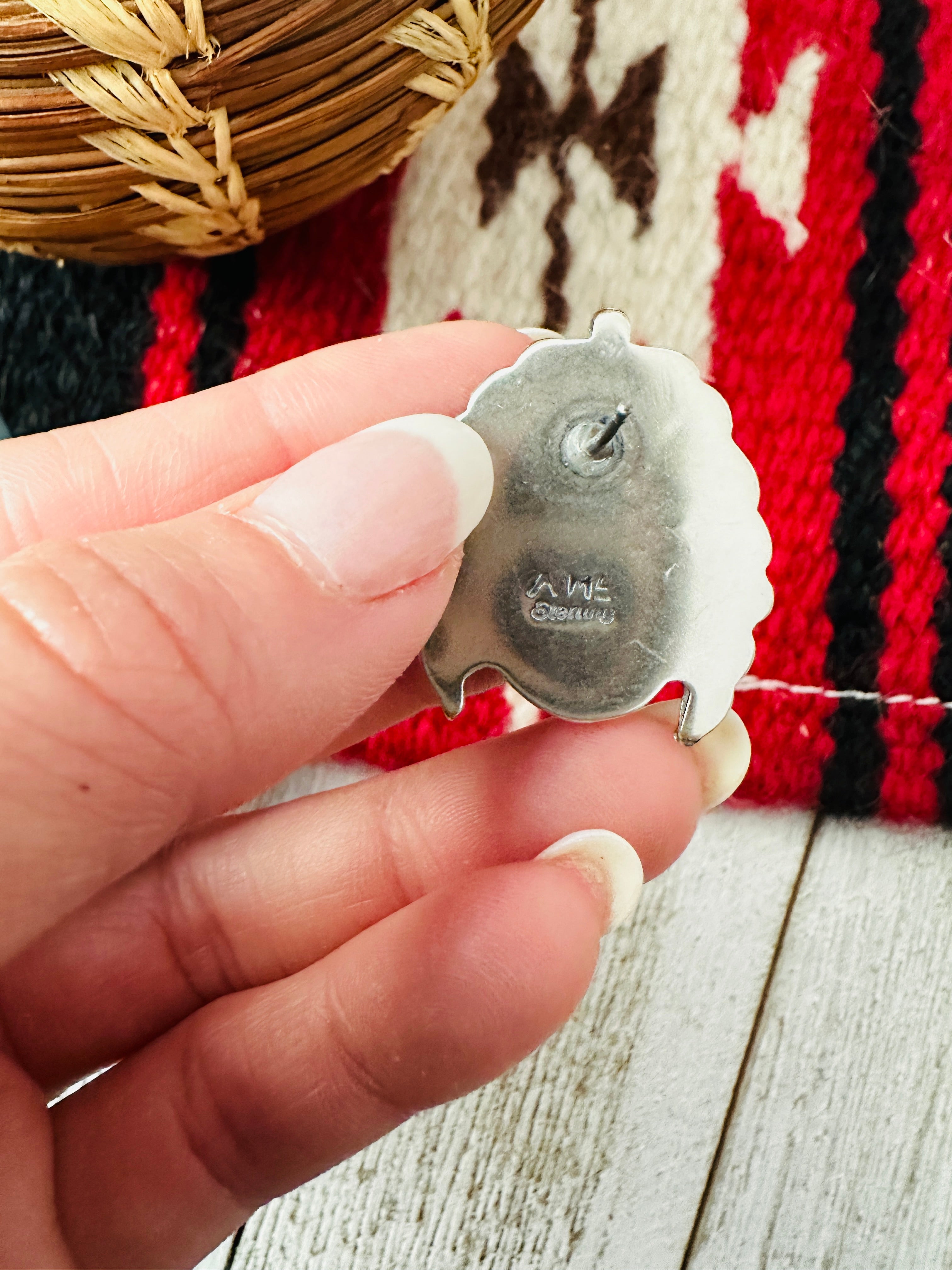 Handcrafted Number 8 Turquoise & Sterling Silver Leaf Post Earrings