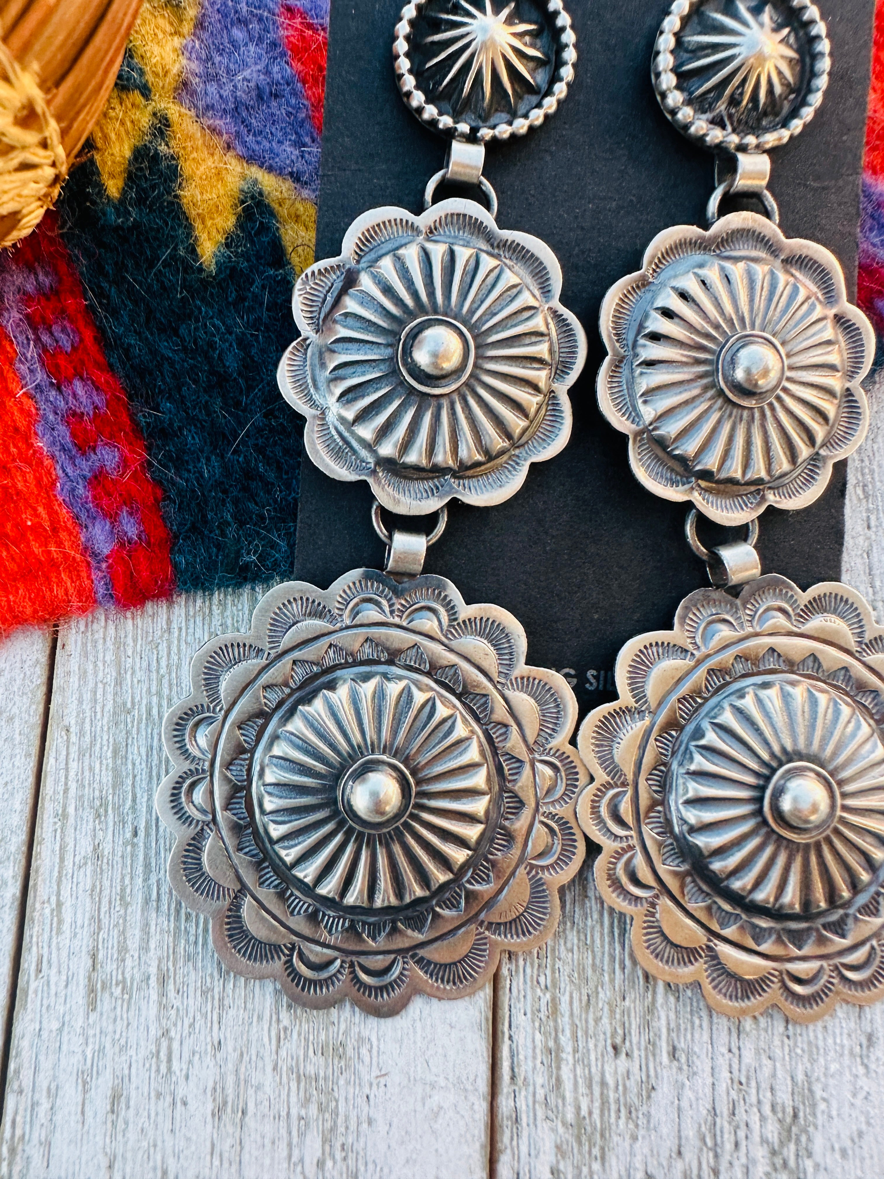 Handcrafted Sterling Silver Concho Dangle Earrings by Hemerson Brown